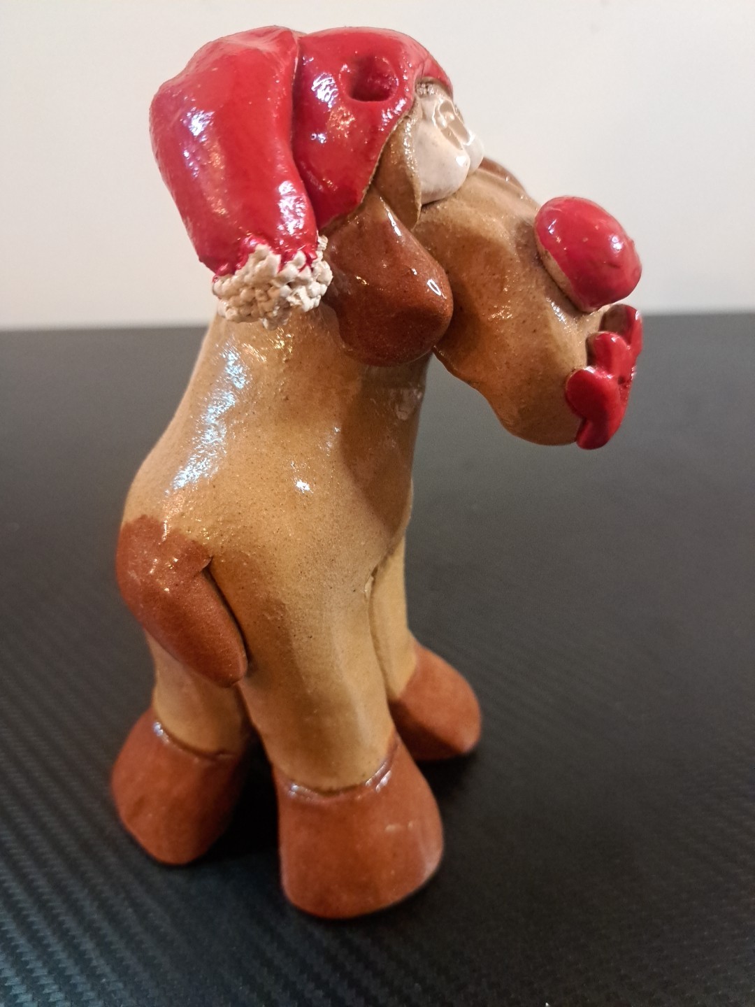 Vintage Hicks Art Pottery Humorous Christmas Reindeer Figurine Signed Hicks 6.5”