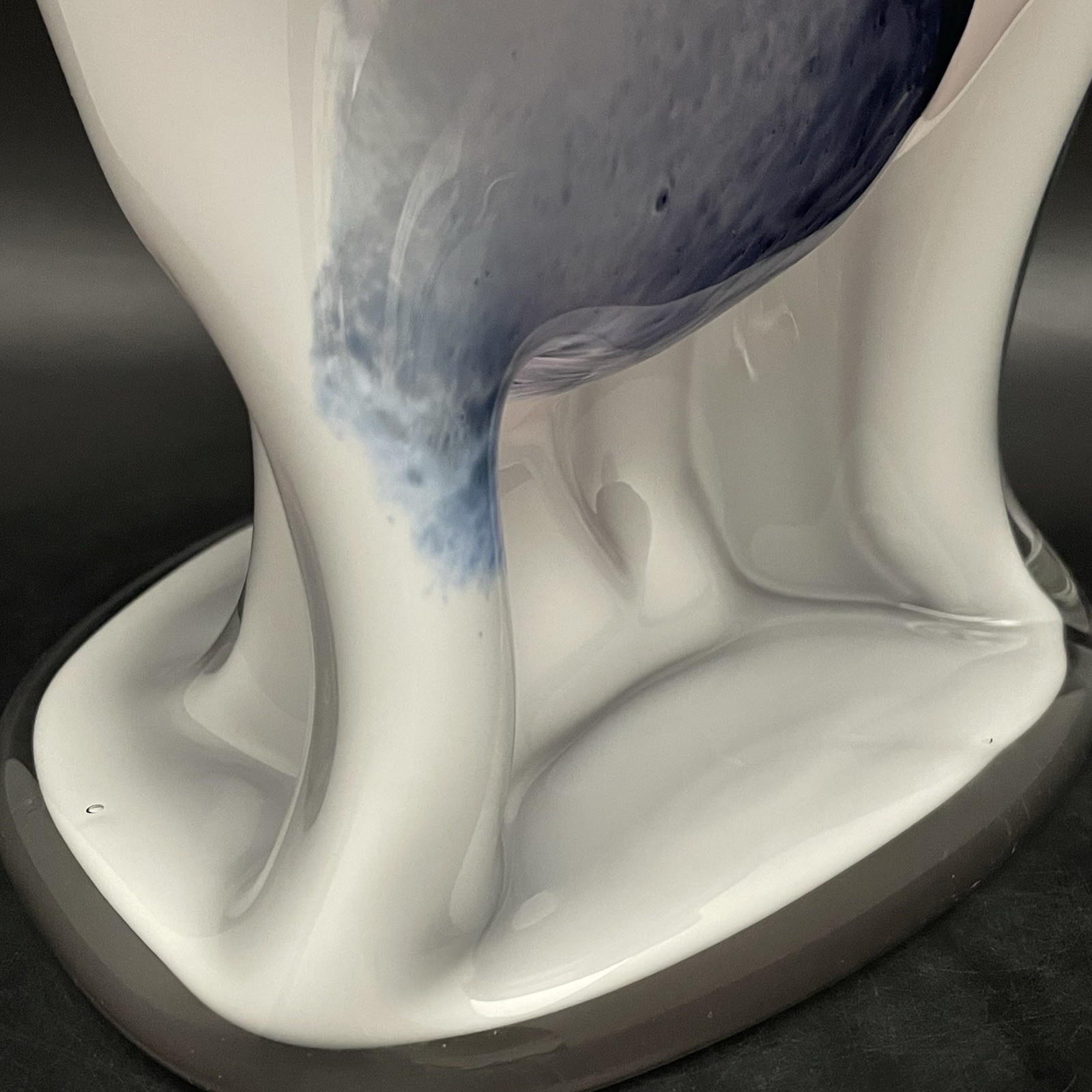 Vulcan Glassworks Purple Blue White XL Freeform Handkerchief Vase Poland 11.75″t