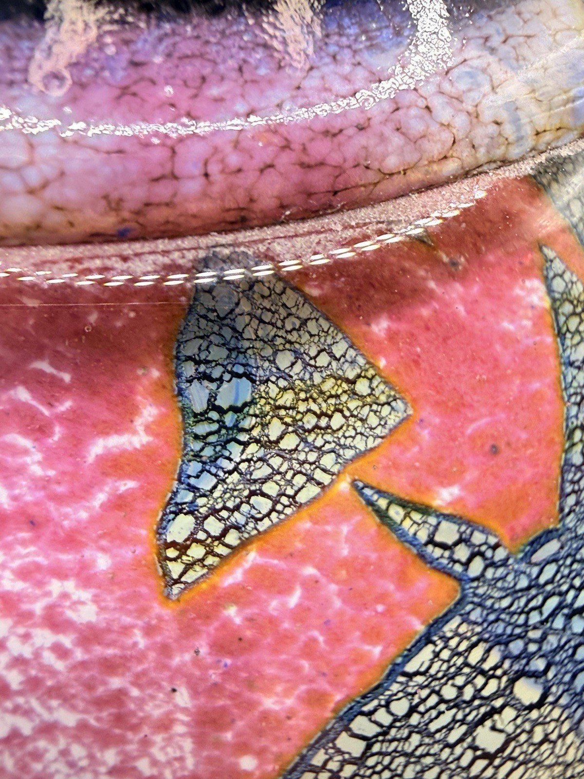 Jean Claude Novaro Signed Art Glass Vase Iridescent Pink Crackle French Blown 5”