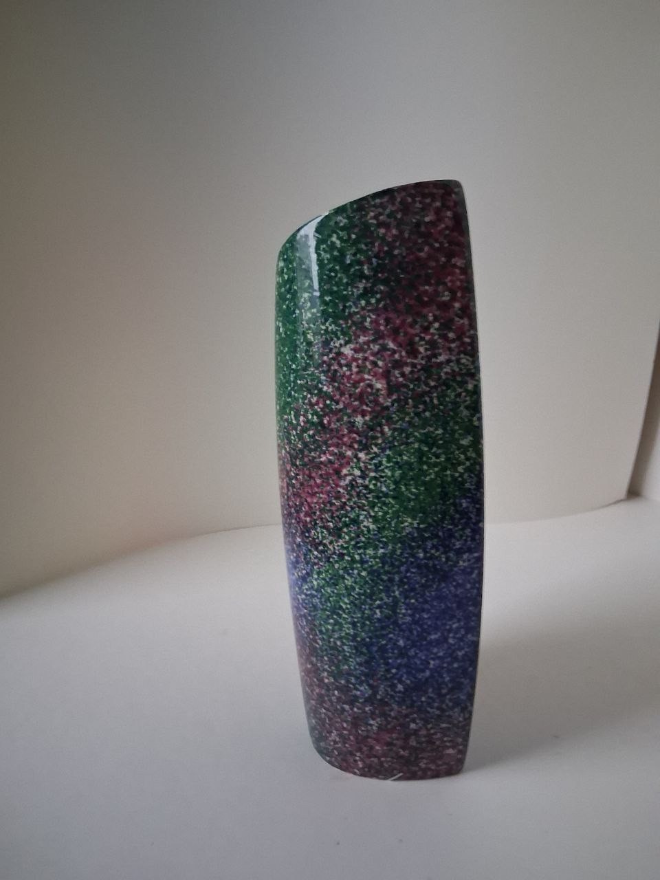 Modern Speckled Ceramic Vase – Multicolor Abstract Glaze – Slanted Top