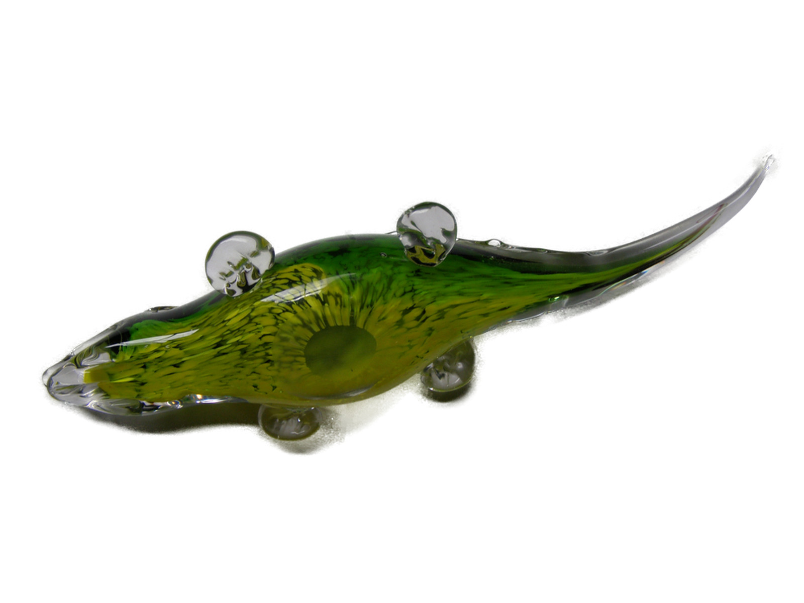 Stunning Green Yellow Murano Glass Alligator, 10 1/4″ Blown Art Glass Crocodile