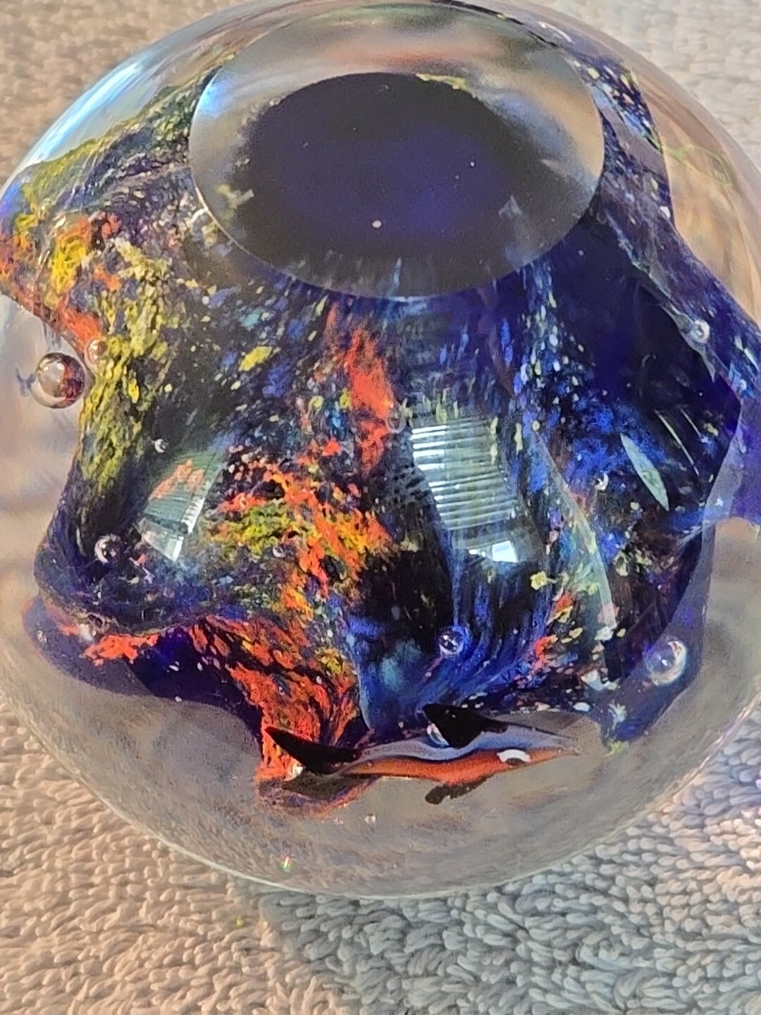 Vintage 3.25 In Glass Art Sphere Paperwieght With Cobalt Blue Glass And…