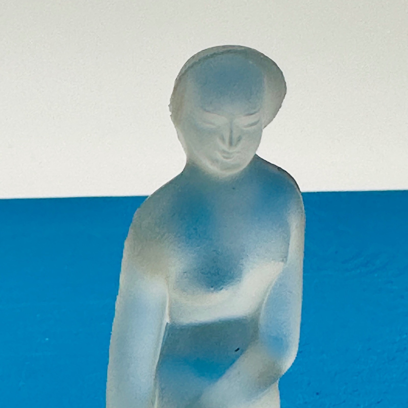 Vintage Frosted Glass Kneeling Nude Female Figurine Art Deco 3″ Art Nouveau