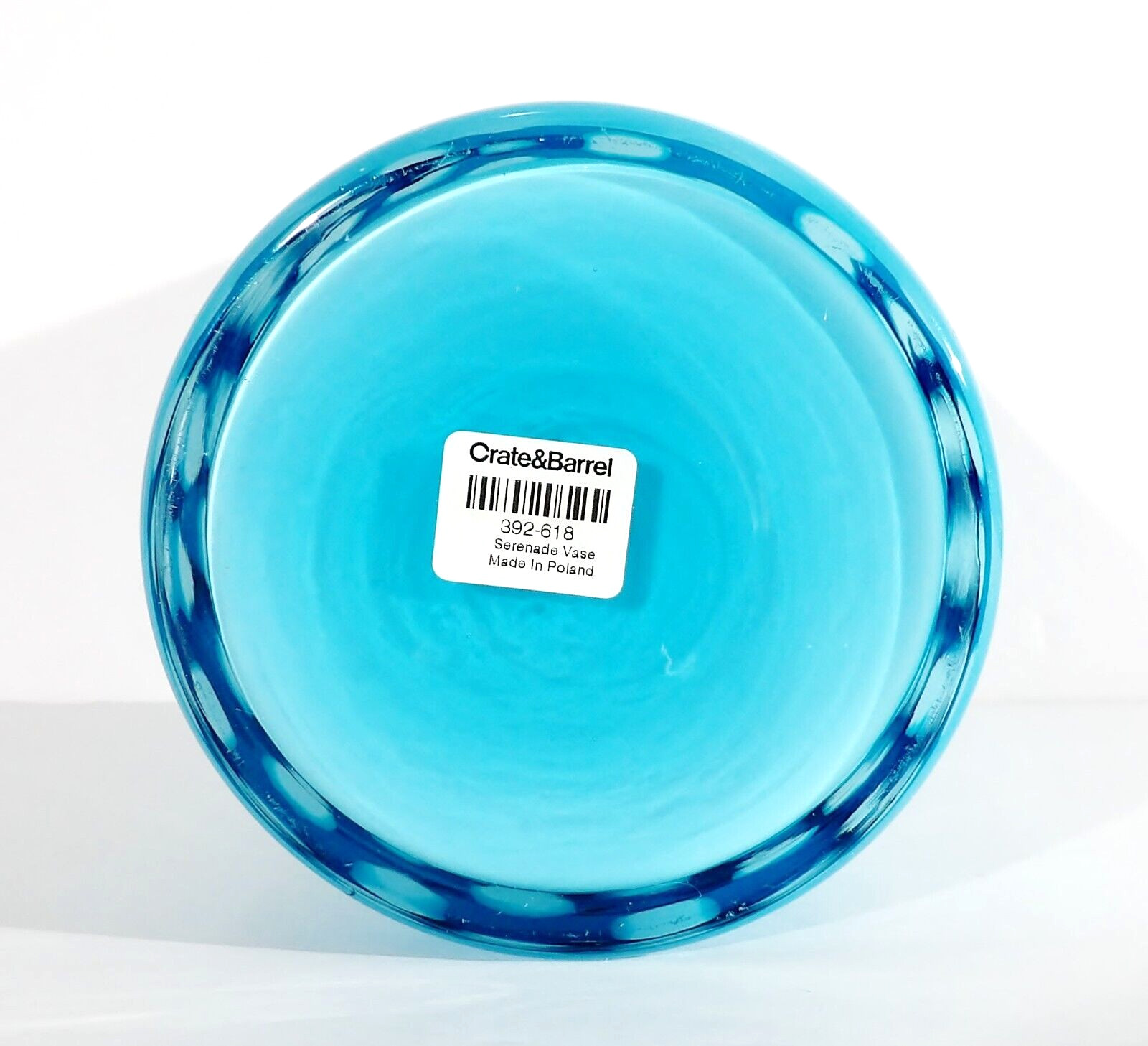 Crate & Barrel Serenade Vase Blue Cased Optic Made in Poland 10″ x 5 7/8″
