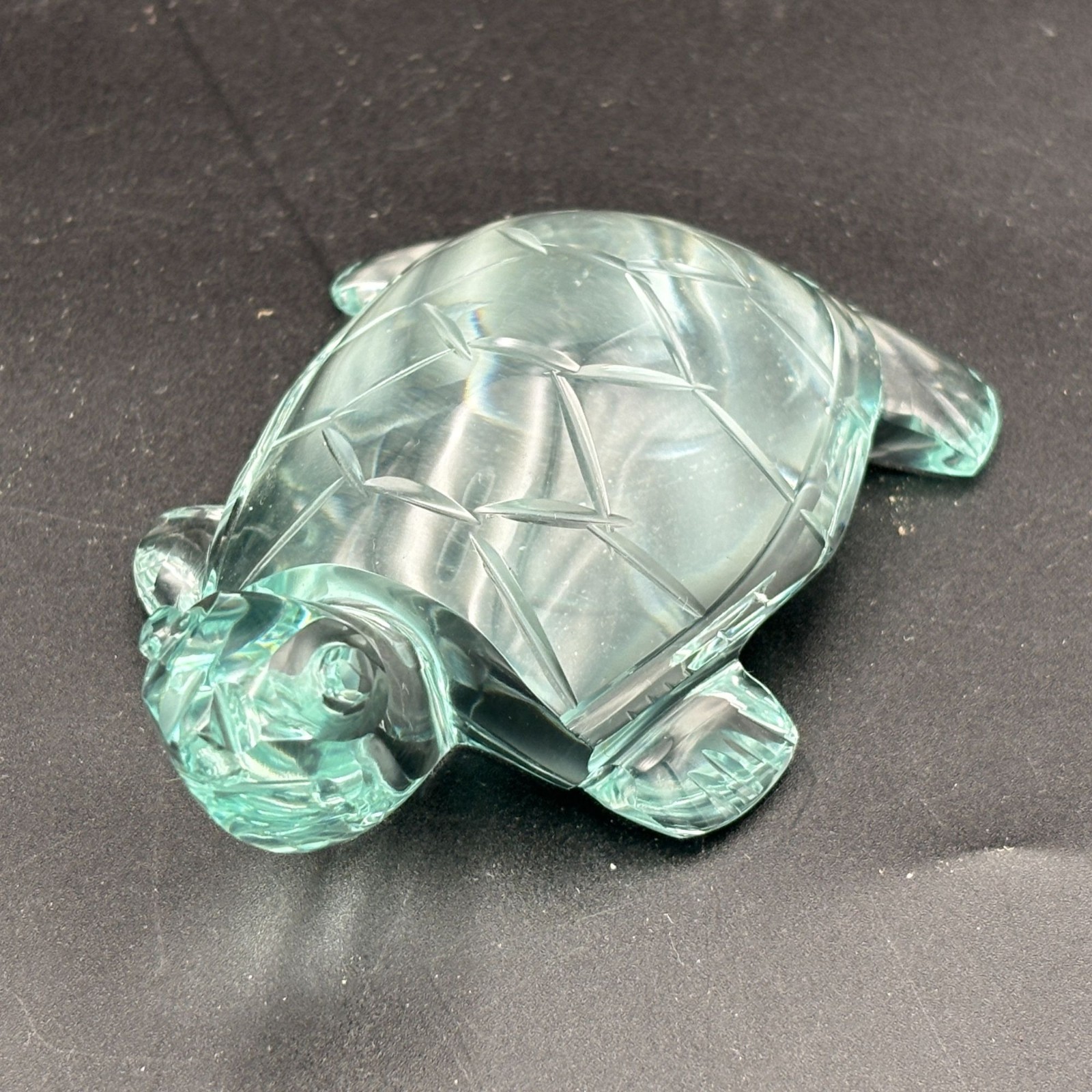 Glass Sea Turtle Figurine Paperweight Green Glass Figurine 4.75″ Chipped SEE