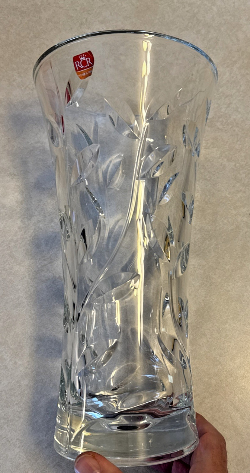 RCR Royal Crystal Rock Laurus Clear Lead Vase Made in Italy 11.75″ Tall
