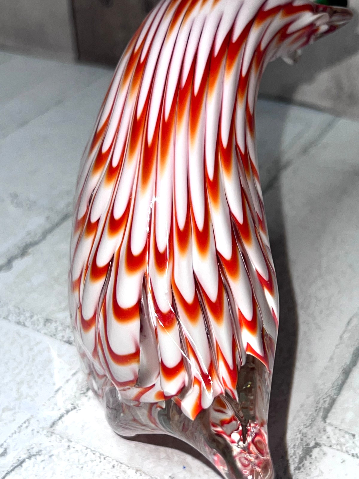 Murano Art Glass Badger Pulled Feather Red And White AS-IS READ (063)