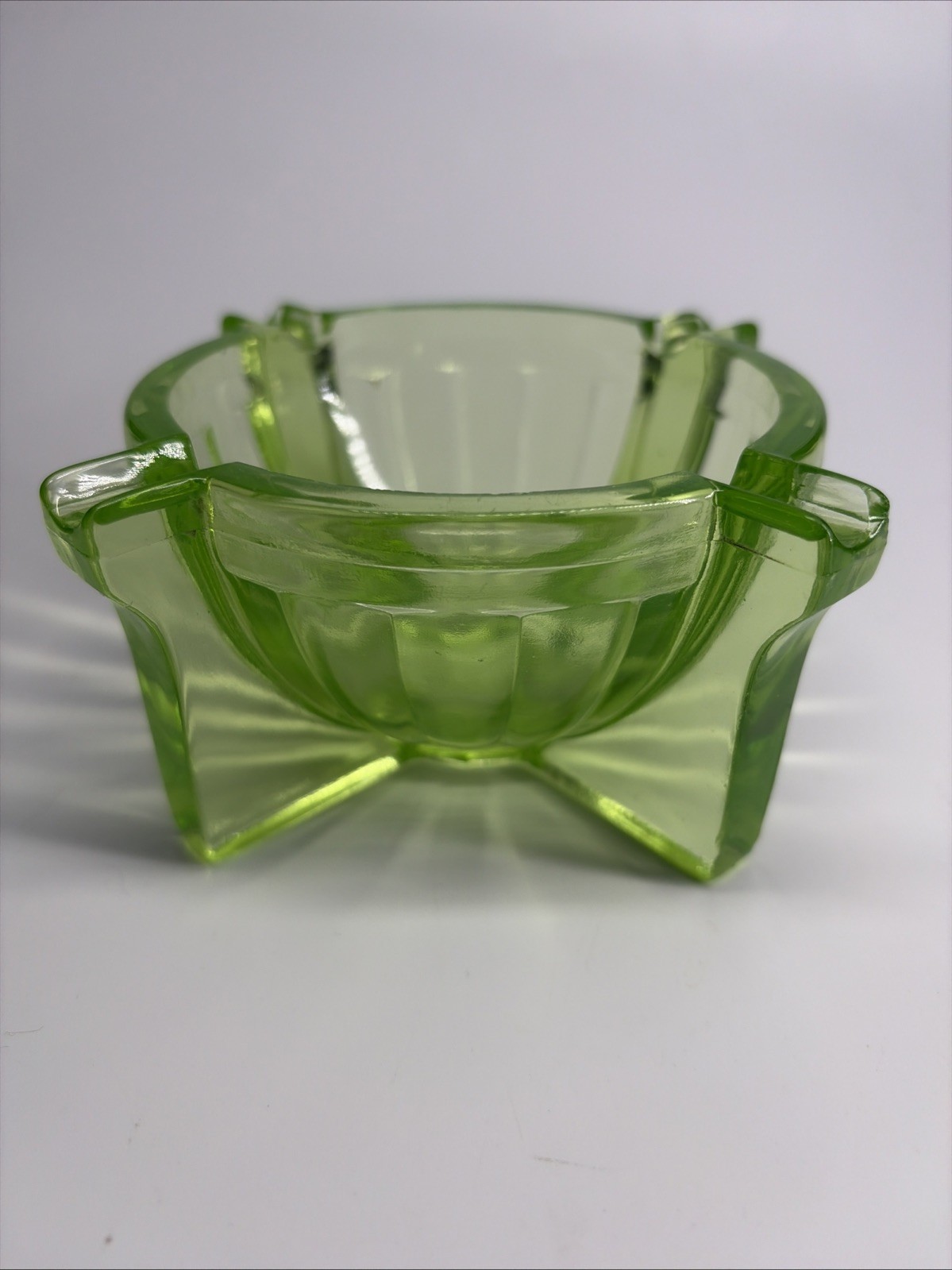 1930s Fry Vaseline Uranium Glass Quad‑Rest Ashtray Depression Glass UV Glow