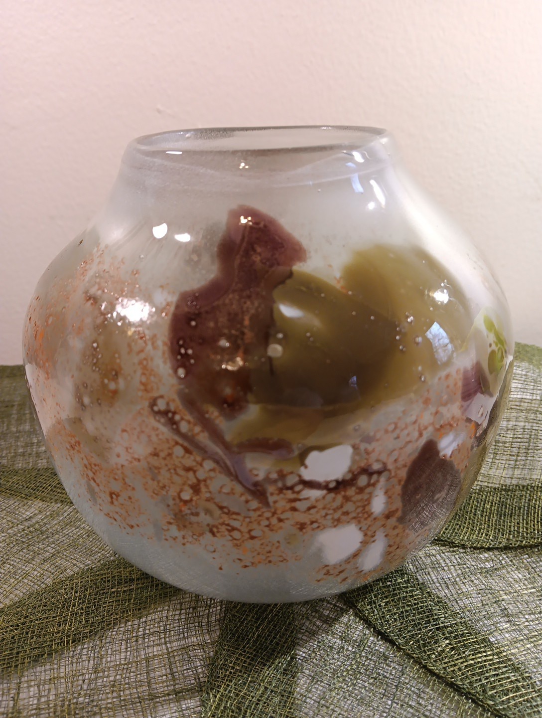 Vintage Handblown Infused Art Glass Orb Vase Or Led Light Globe. Signed.