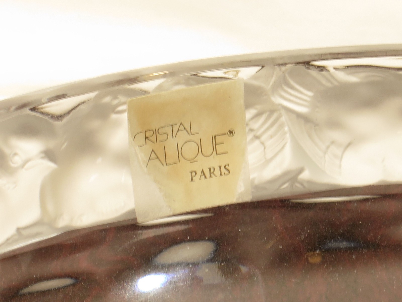 Lalique Crystal Mesanges Bird Relief 10″ Bowl, with Labels