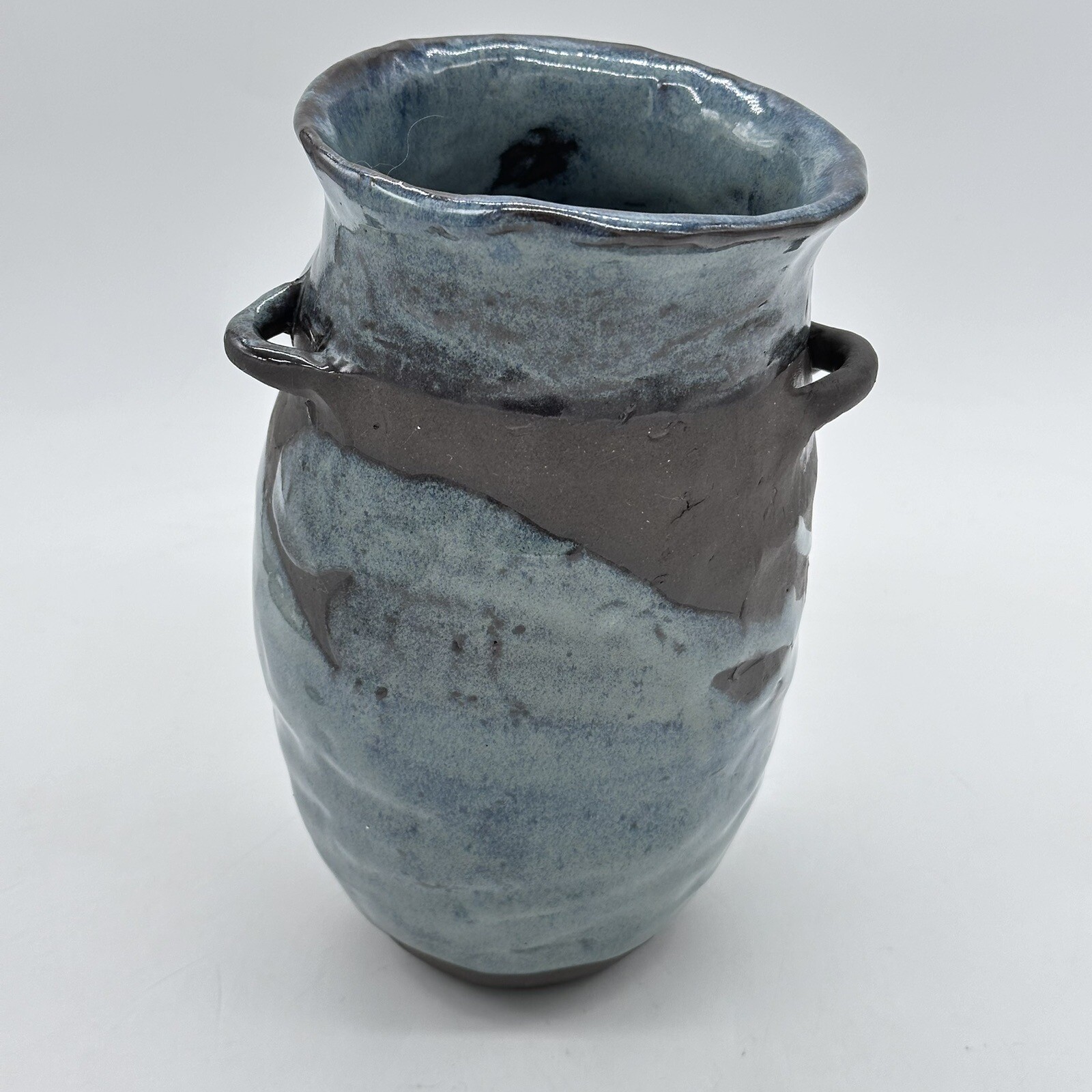 Pottery Handmade Crude Primitive Style Vase Double Handled Clay Pot
