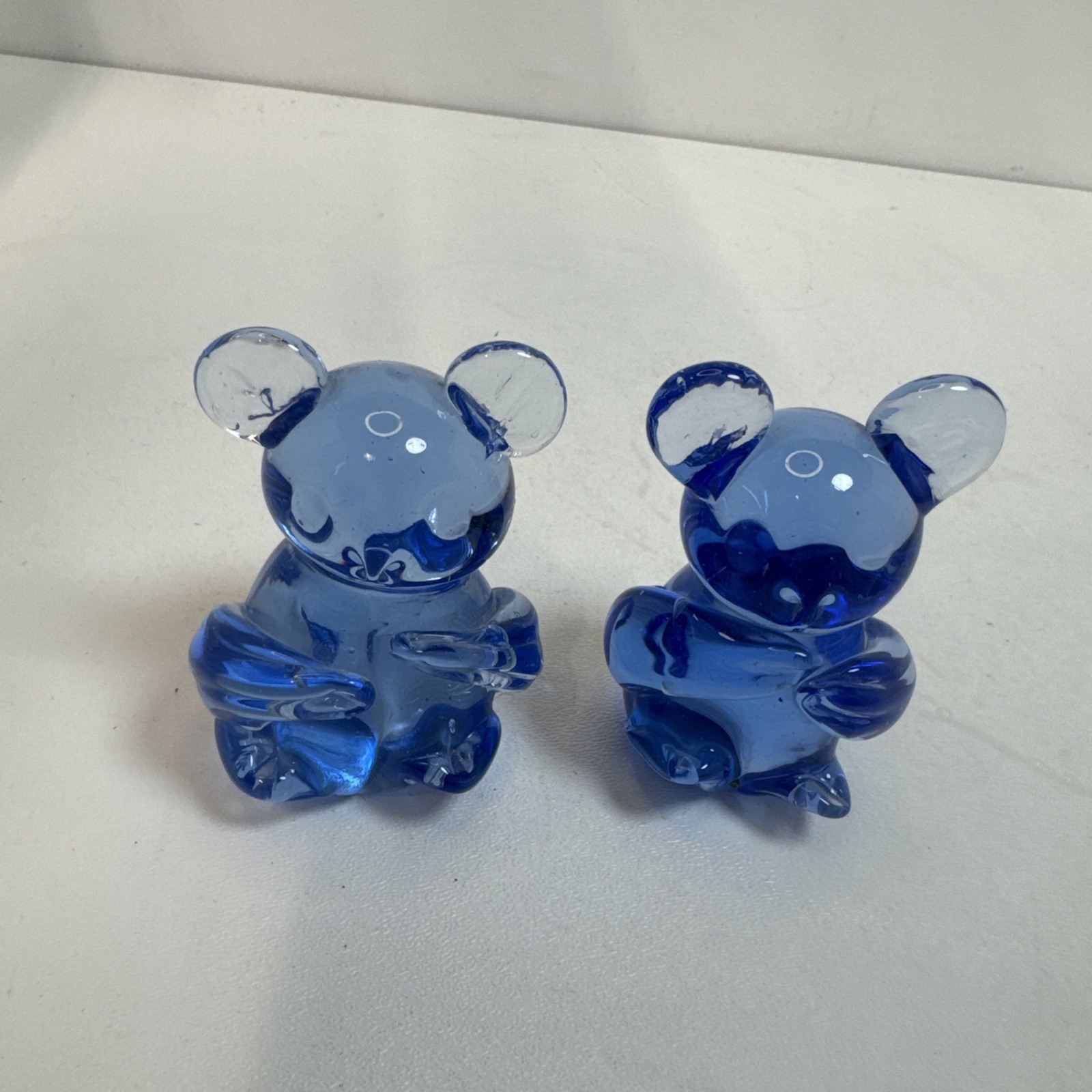 United States Commemorative Fine Art Gallery COBALT BLUE Glass BEAR 3” Pair