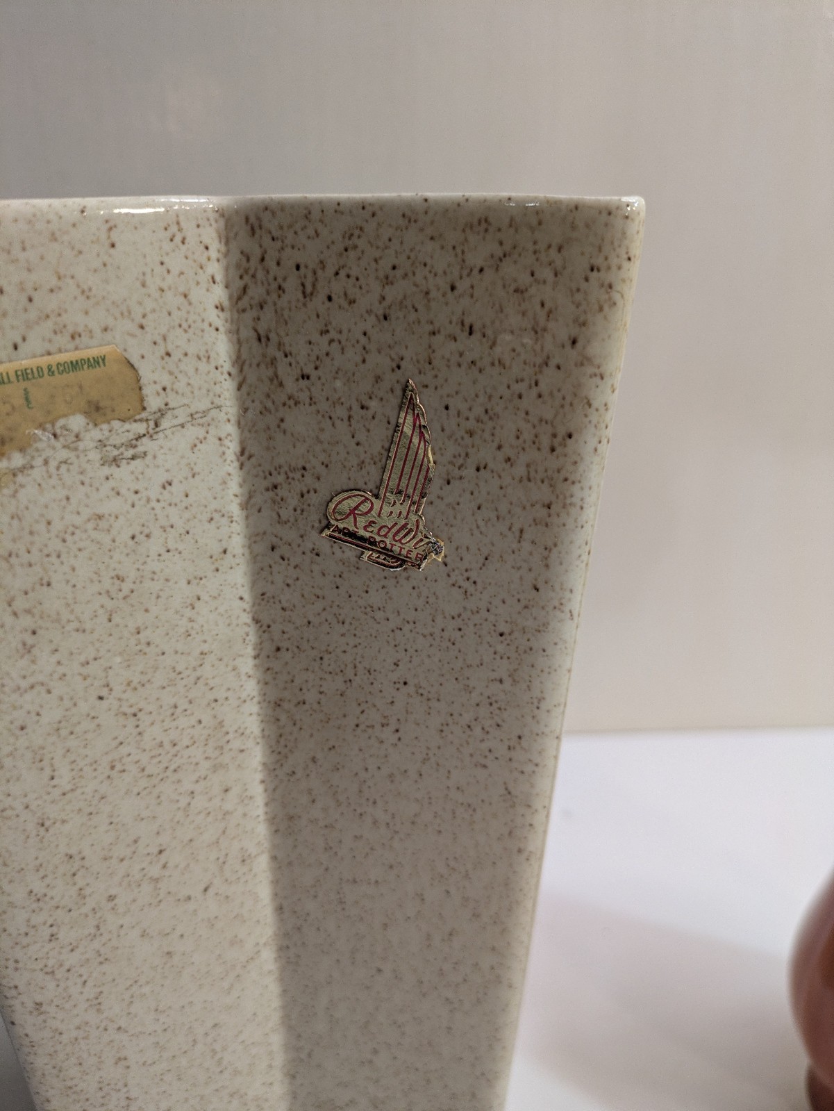 lot x 2 Red Wing Art Pottery Vase prism star and acanthus leaf