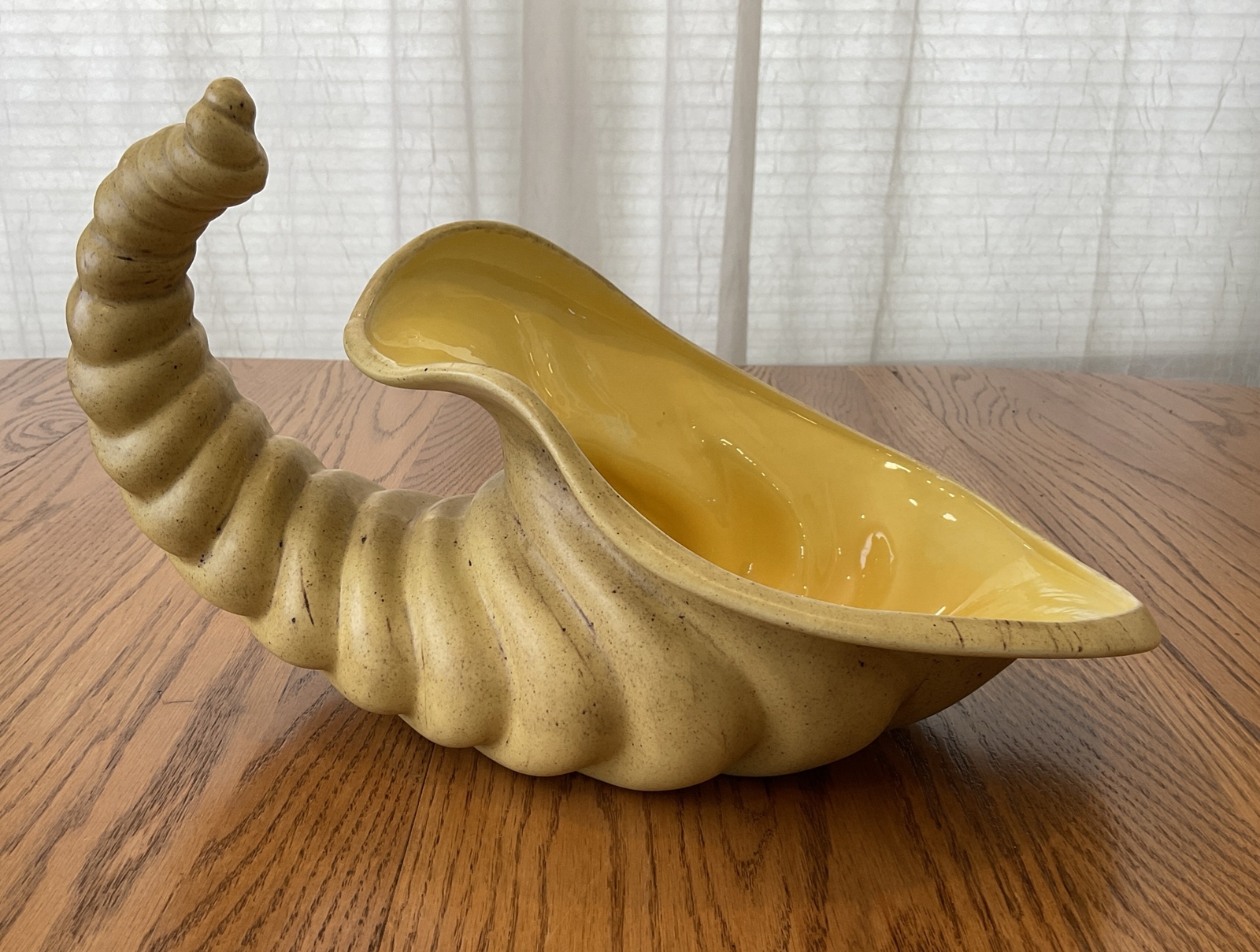 Vintage Atlantic Mold Cornucopia Yellow Ceramic Pottery Horn of Plenty
