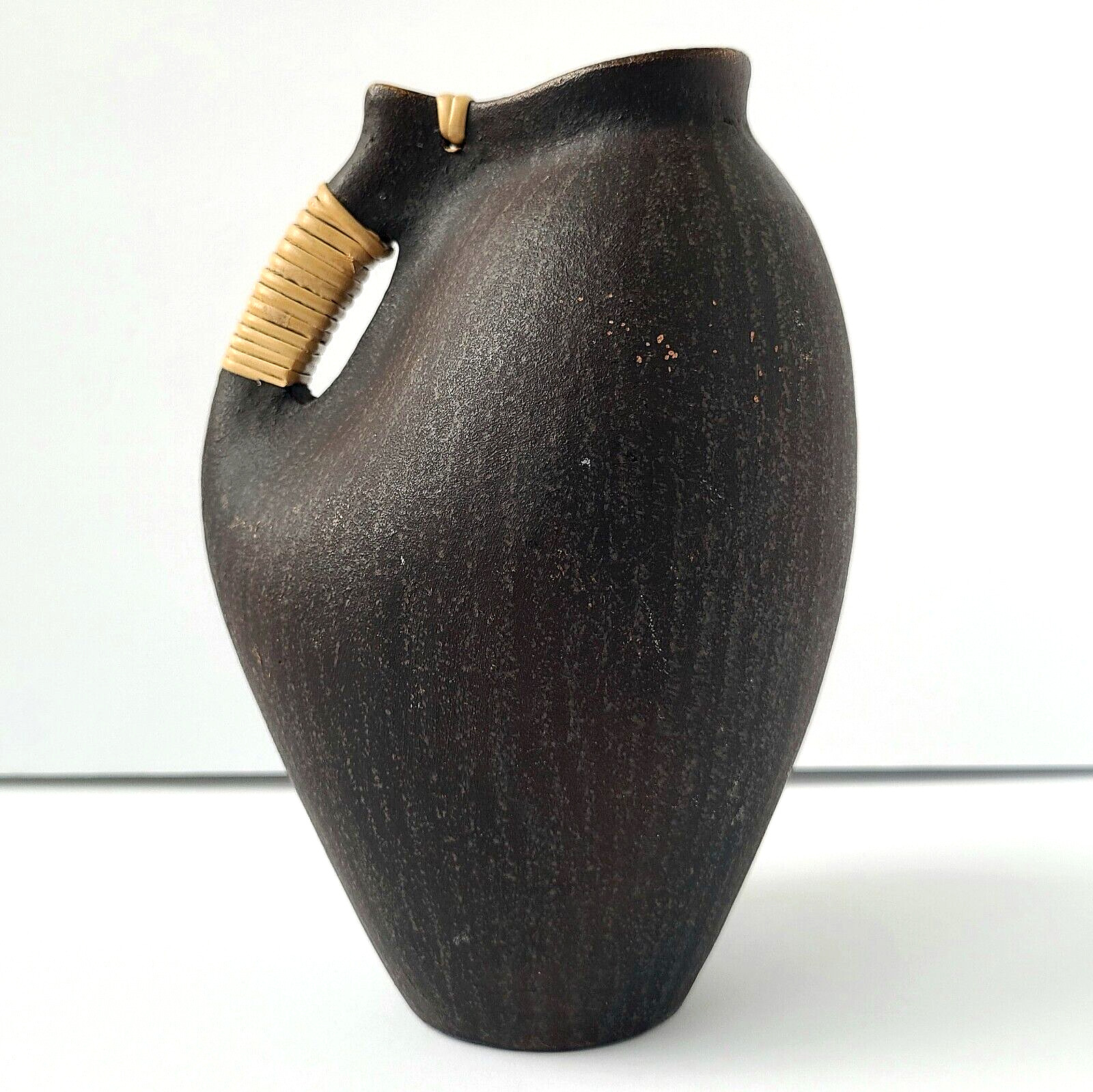 Handmade Terracotta Pottery Pitcher Brown Jug Rattan Wrapped Handle Philippines