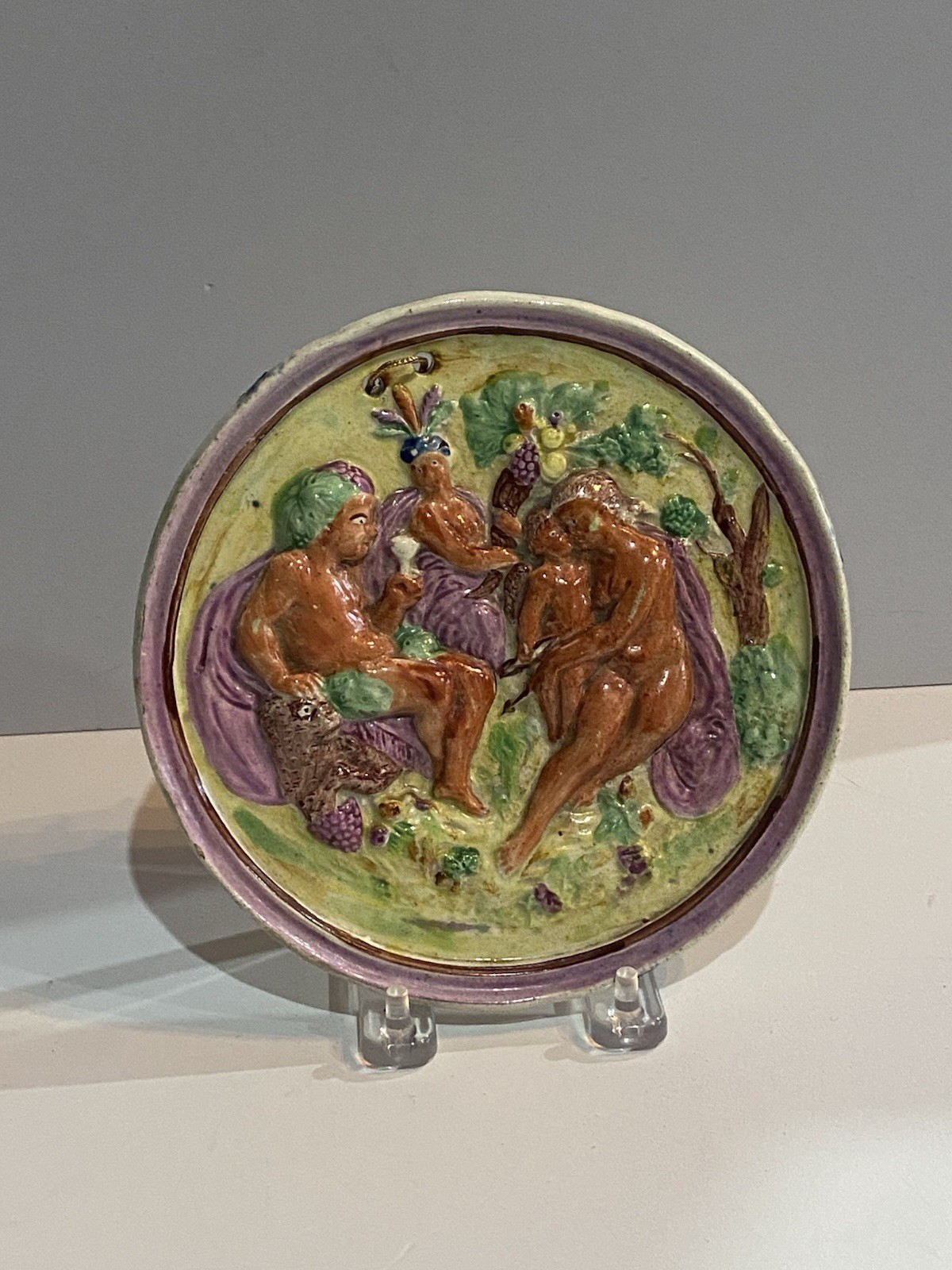 Staffordshire Pearlware Pink Luster Wall Plaque Cherubs Floral Animal Ca. 1820’s