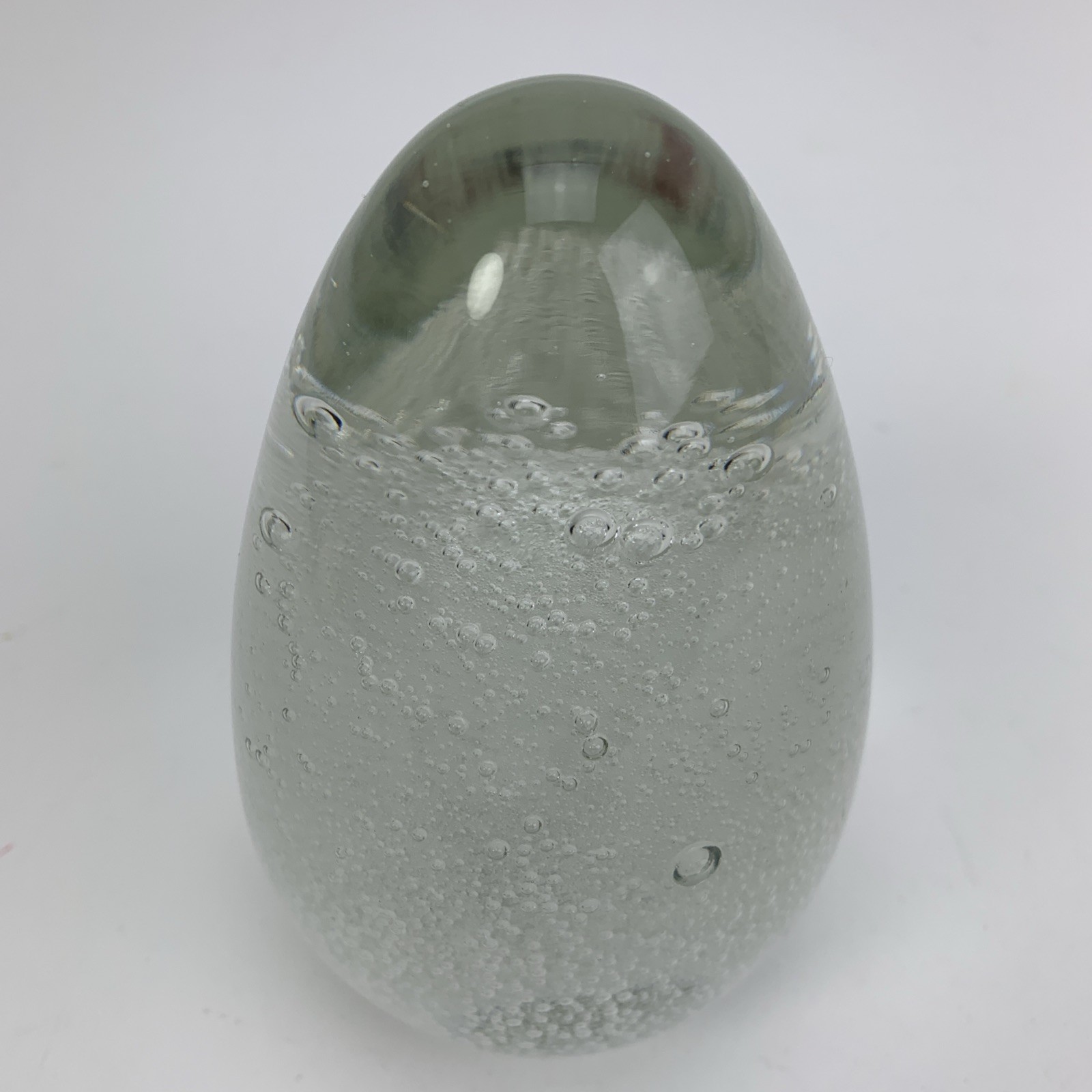 Vintage Clear Art Glass Egg Paperweight Controlled Bubbles Heavy 5.5″ 3 lbs