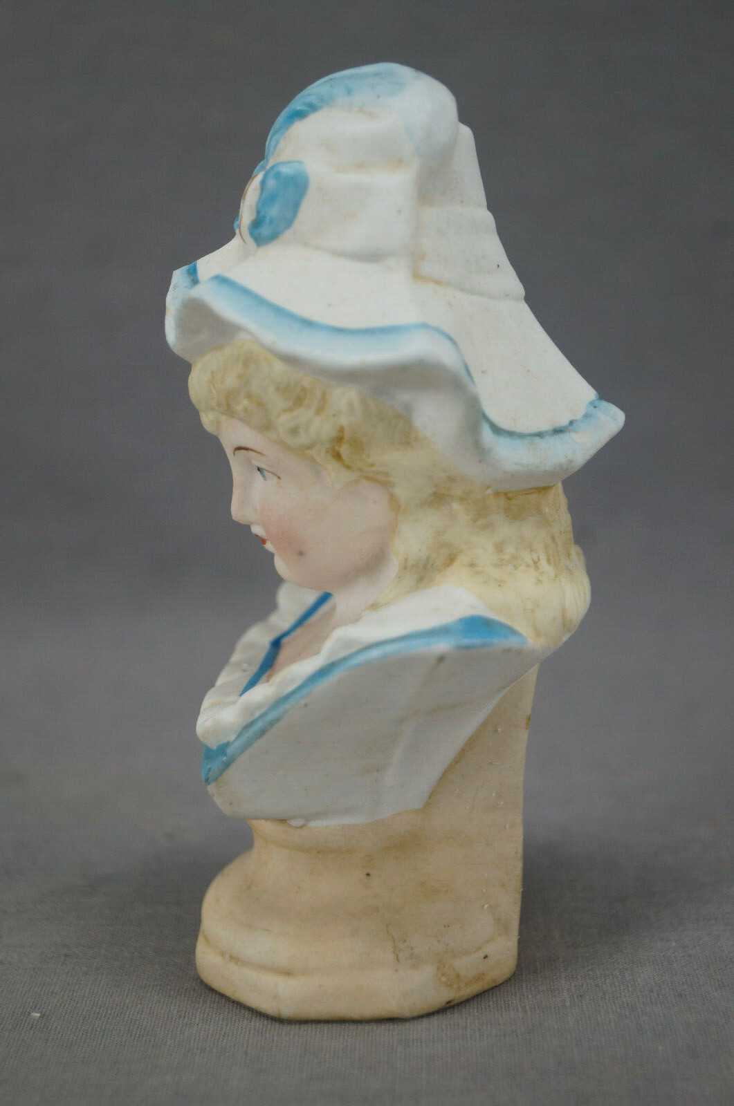 19th Century German Hand Painted Bisque Porcelain 4 1/2 Inch Tall Figurine Bust