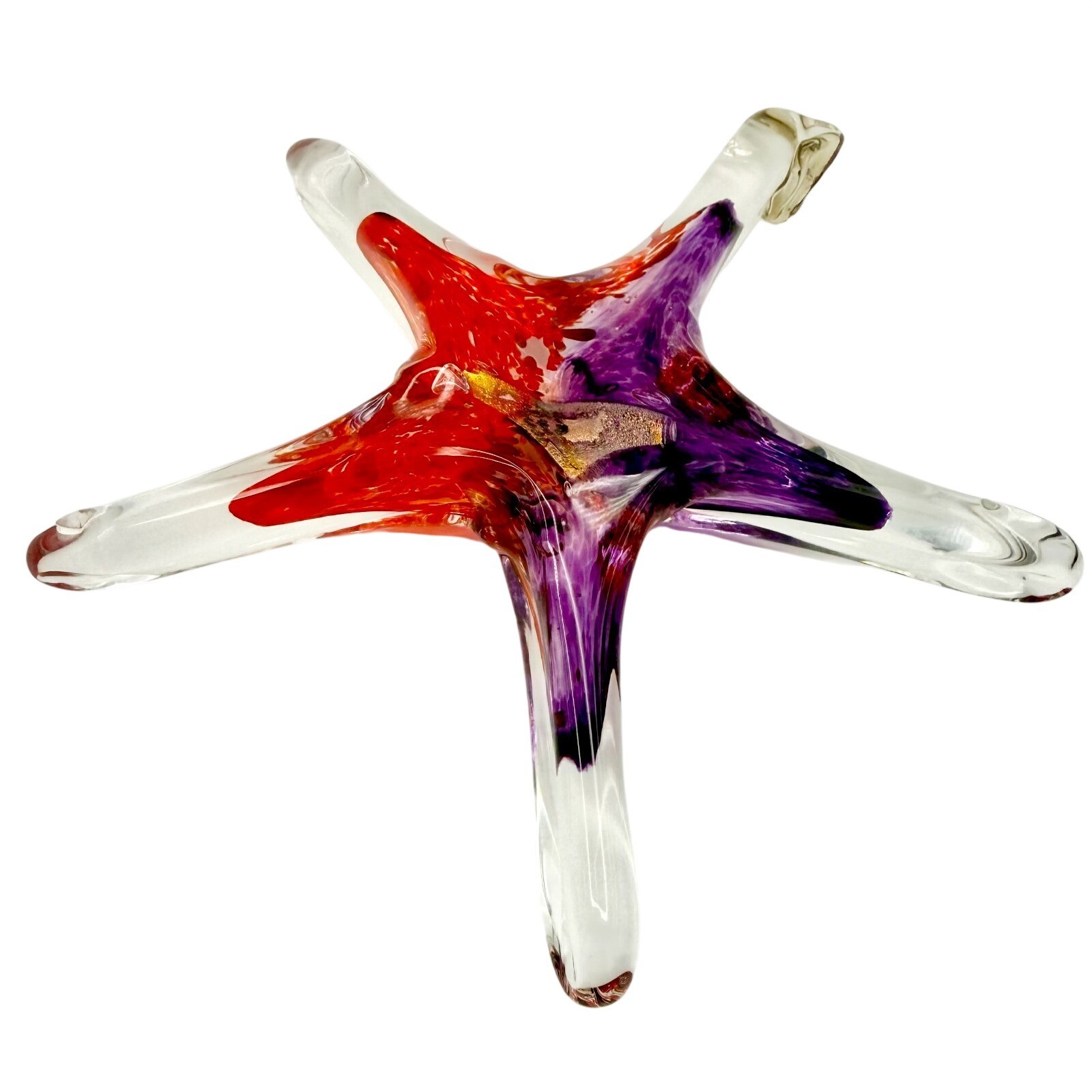 Luke Adams Signed Art Glass Starfish Red Purple Clear Hand Blown Sea Star ~ 6″