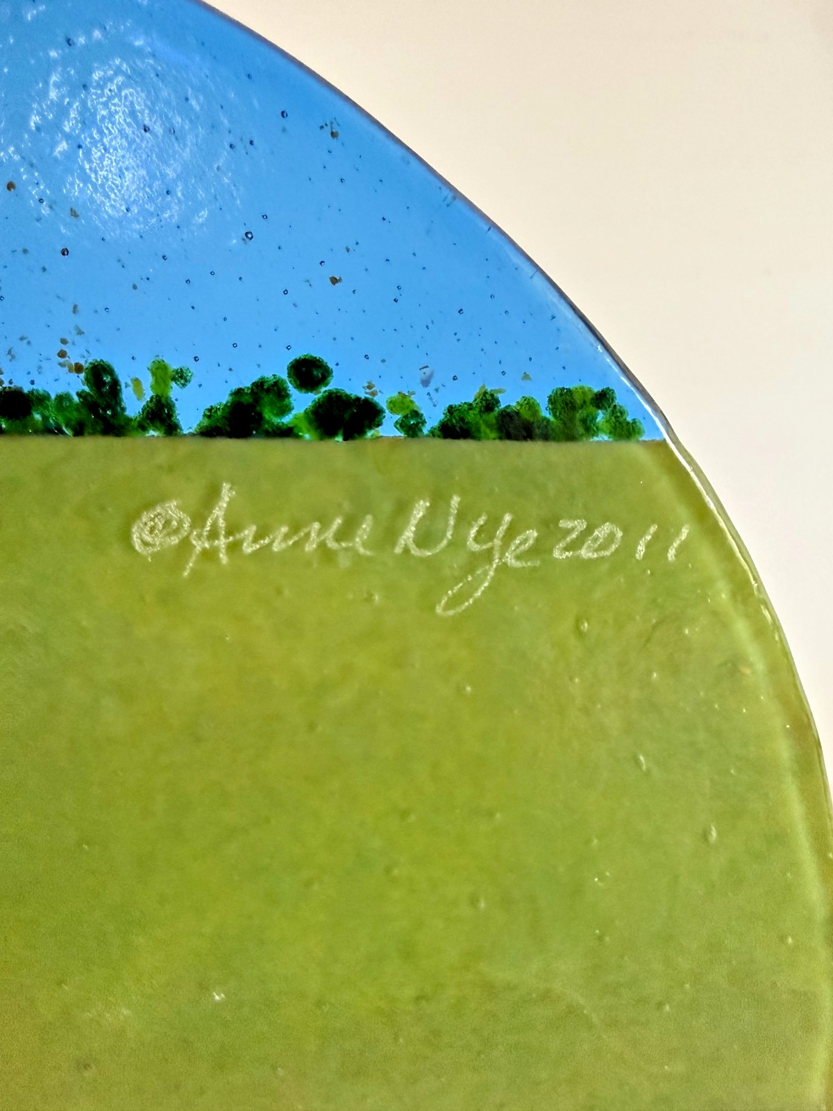 Stunning Anne Nye Fused Art Glass “Poppy Fields” on Metal Stand – 2011 Signed
