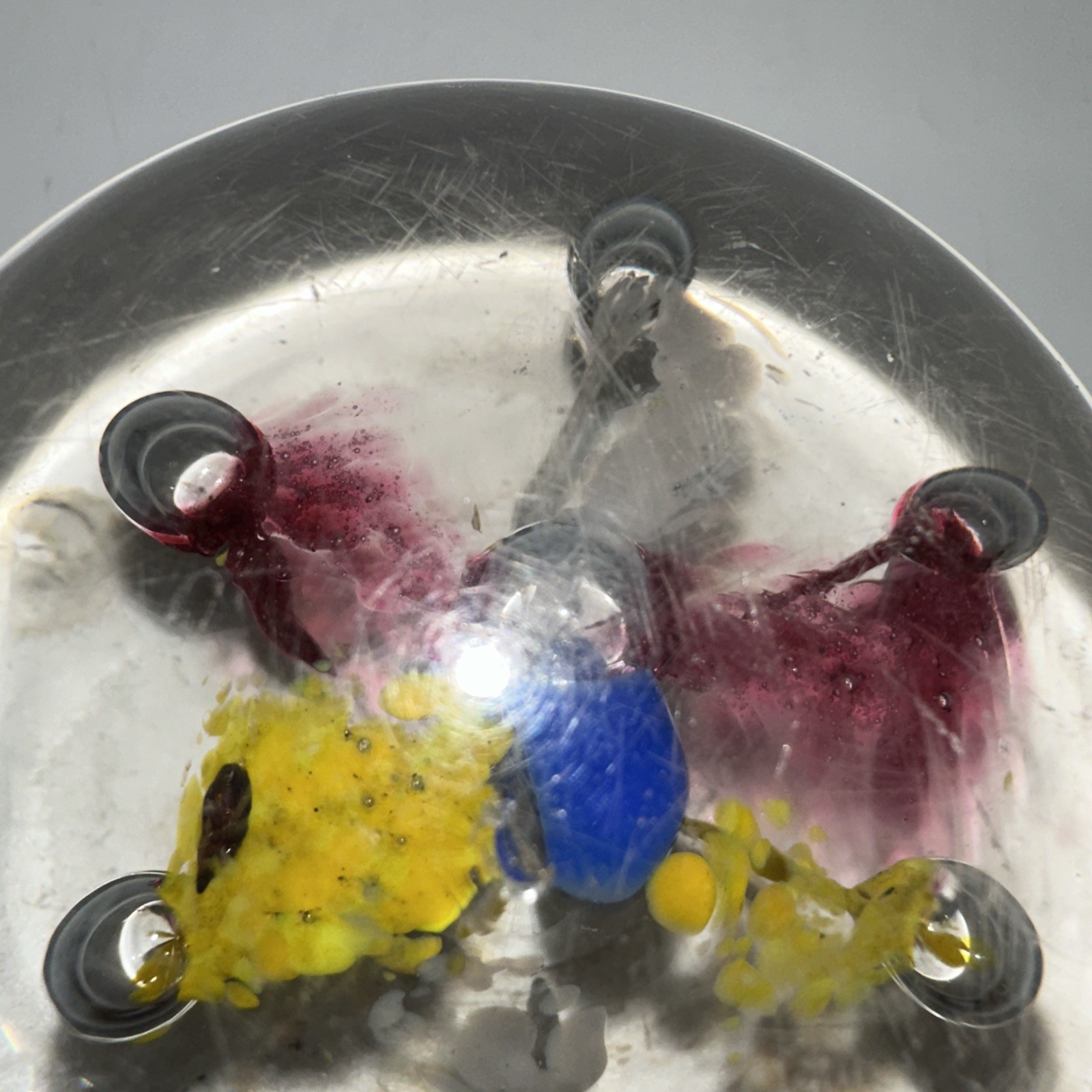 Glass Paperweight Multi-colored Design/ Chipped/ See Pics