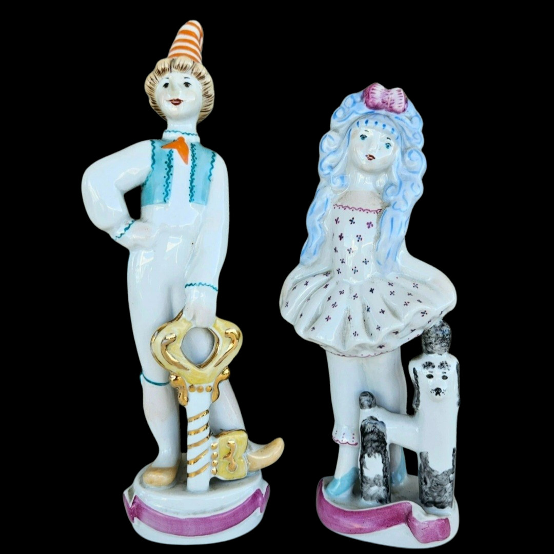 Vintage USSR Kiev Porcelain Factory Buratino & Malvina Figurines Soviet Tale