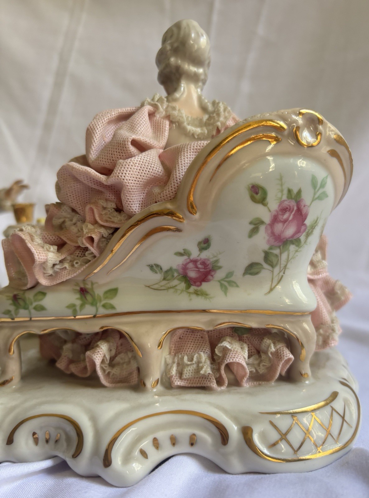 Sandizell Germany Hand Painted Dresden Lace Porcelain Couple Figurine