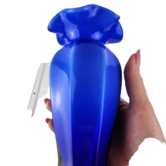Two Toned Blue Ruffled Edge Vase 8″