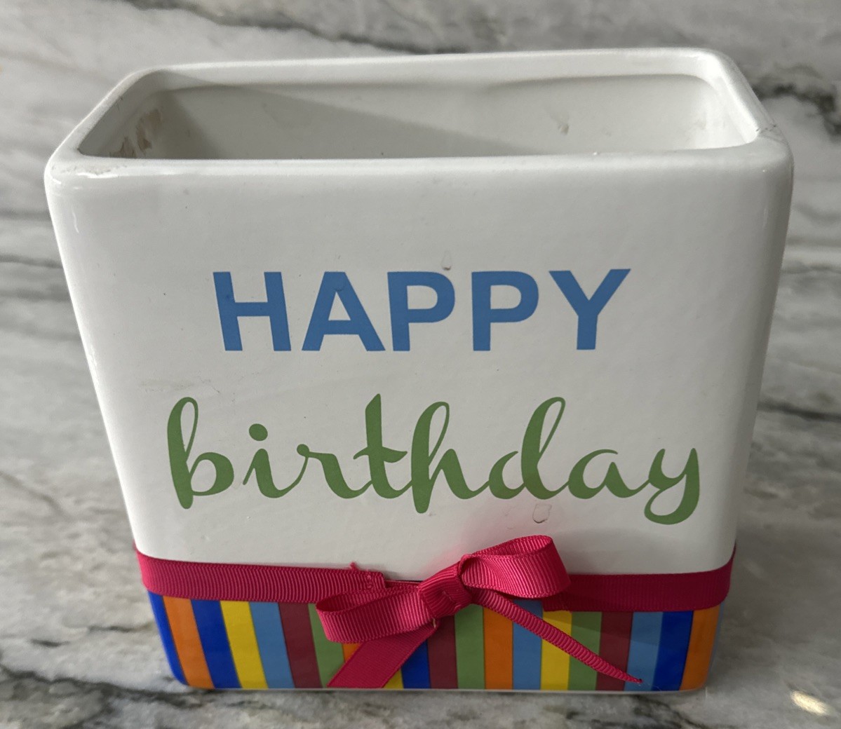 FTD HAPPY BIRTHDAY RECTANGULAR PLANTER CONTAINER VASE