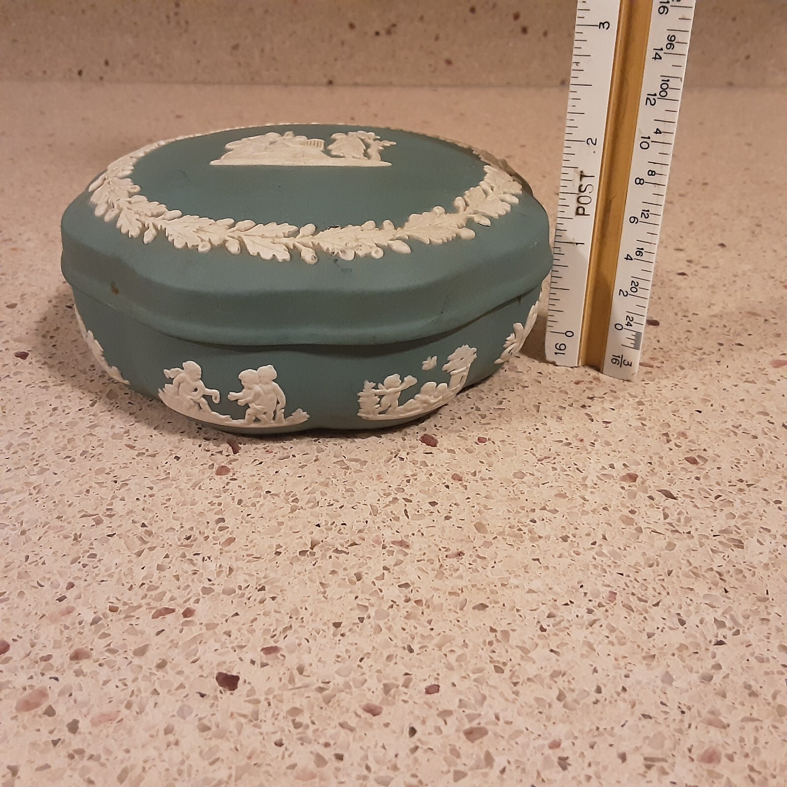 Wedgwood Teal Jasperware Scalloped Trinket Box ~ 4.75″ in Diameter