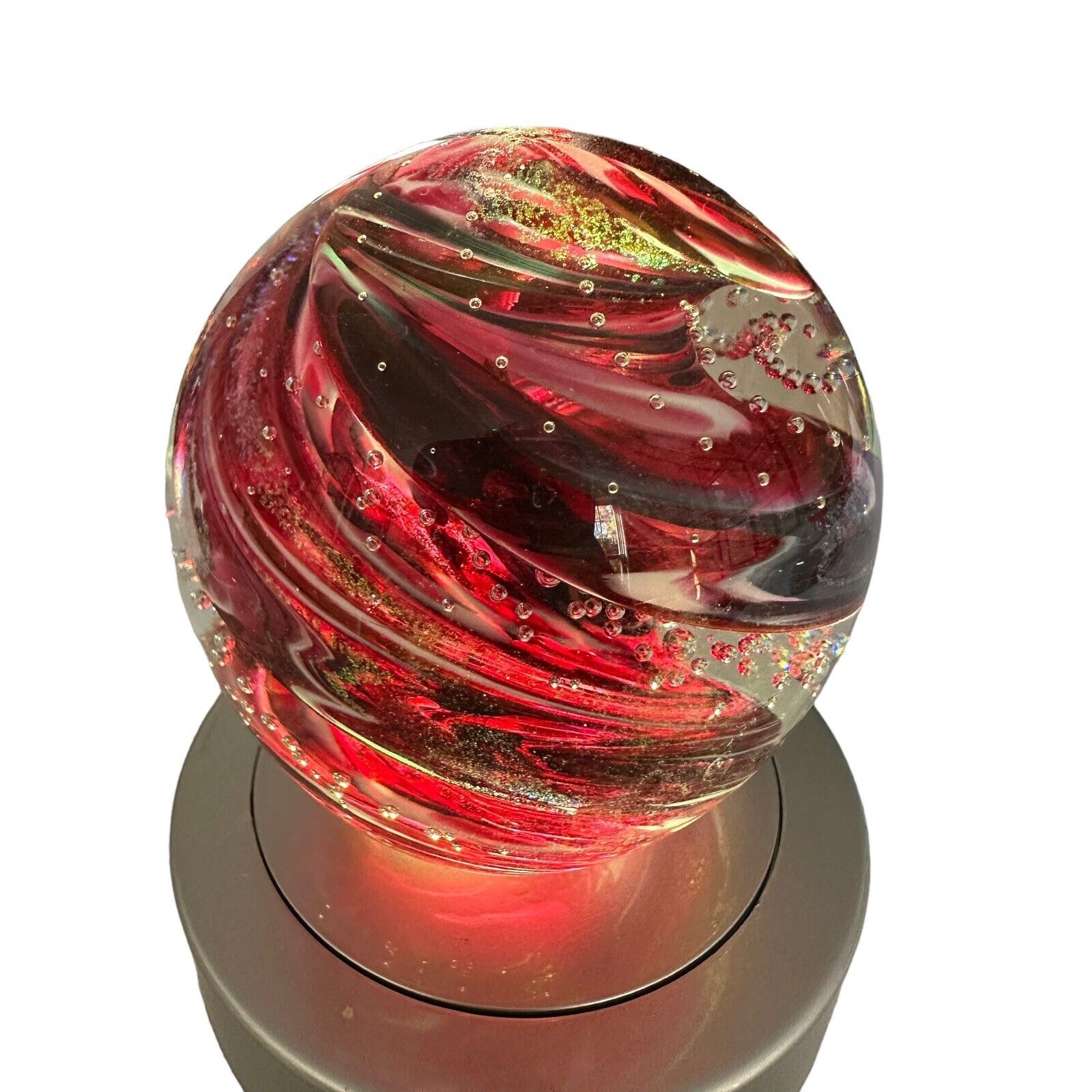 NEW Ruby Glow 4” Reds Gold Orb Paperweight Bullicante Bubbles Signed Scotty G.
