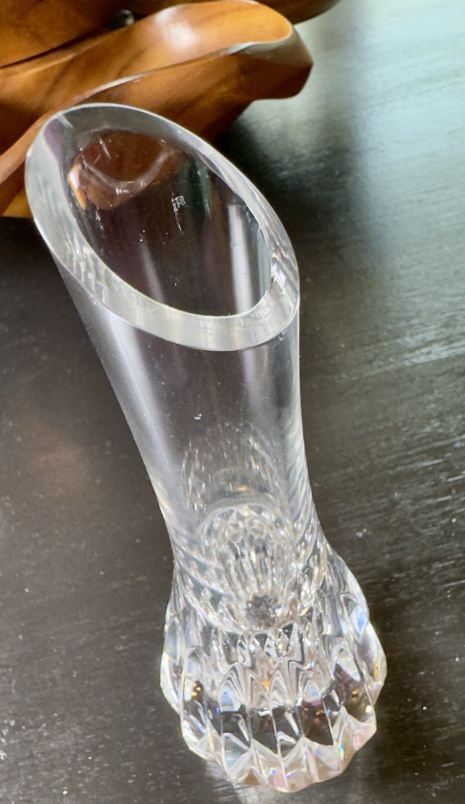 Baccarat France Annick Crystal Bud Flower Vase 7″ w/Vertical Cuts Signed