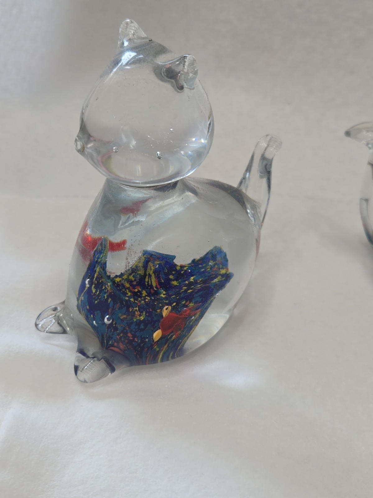 Murano Style Millefiori Art Glass Cat Figurines Lot Of Two Art Glass 4.5-4.75in
