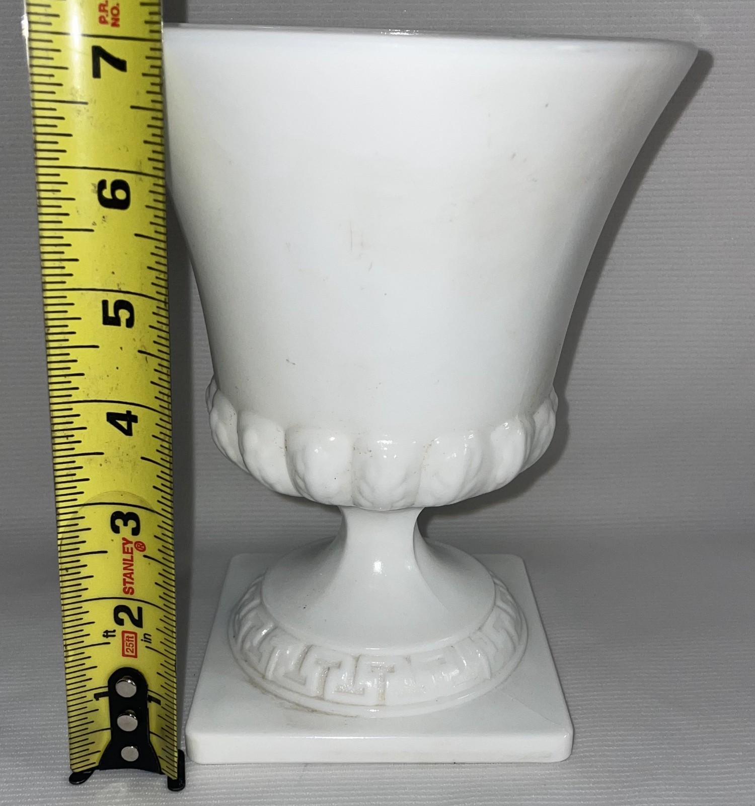 VTG Milk Glass Urn-Greek Key Grecian Design EO Brody Mid Century Modern 7×5.25”