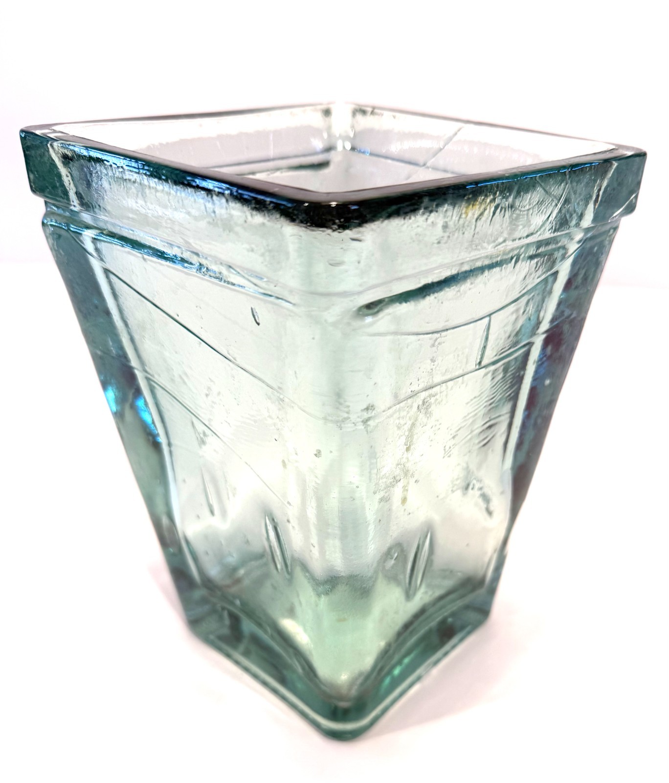 8Lbs 8″ Vintage Seafoam Green Tapered Bubble Recycled Glass Vase Spain *5