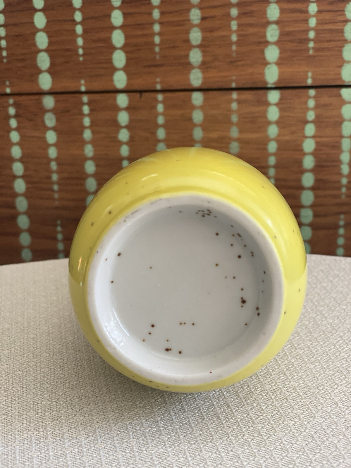 Yellow Speckled Brown Rim Ceramic Vase Vintage
