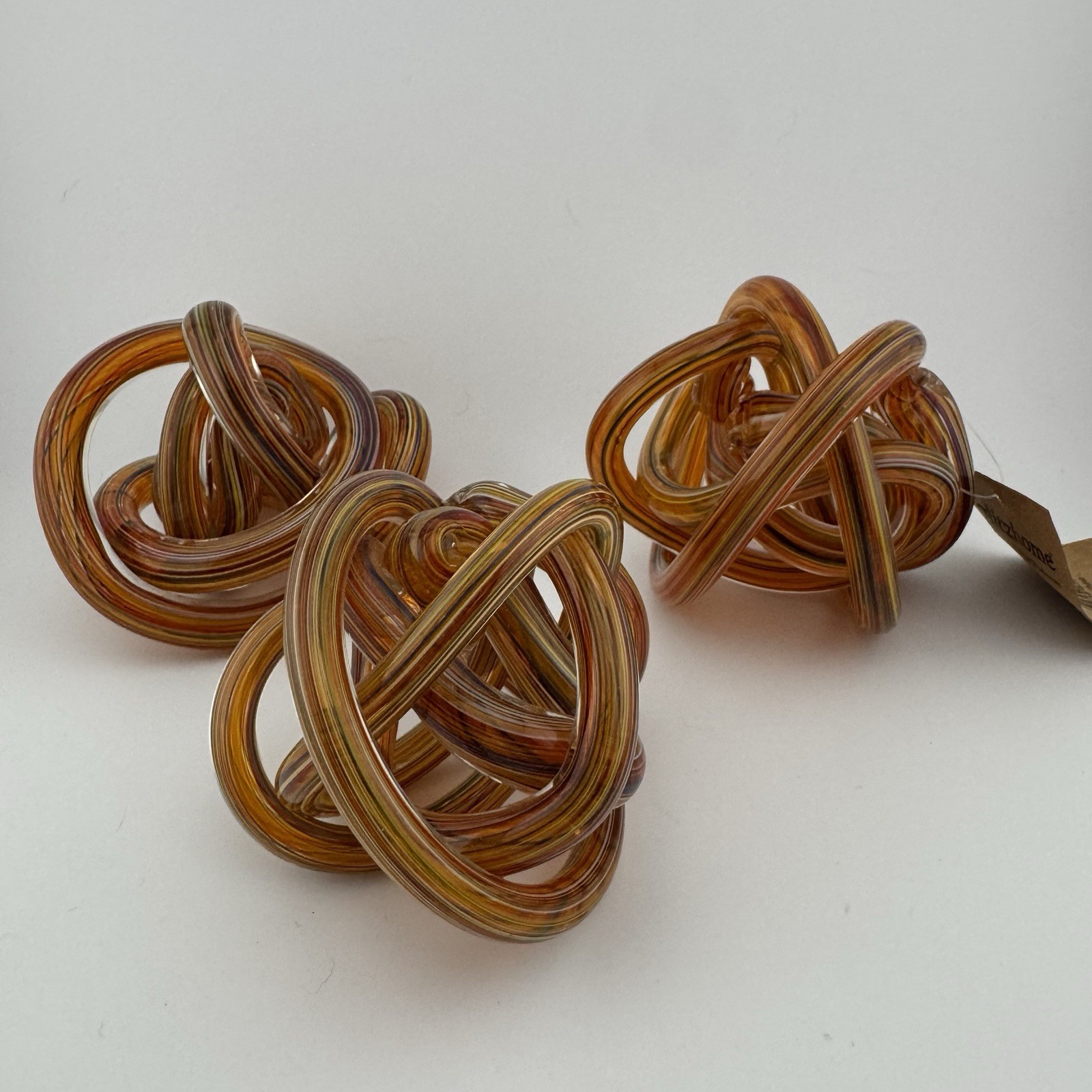 Hand Blown Infinity Glass Twisted Knotted Set Of 3 Red-Orange Decor Paper Weight