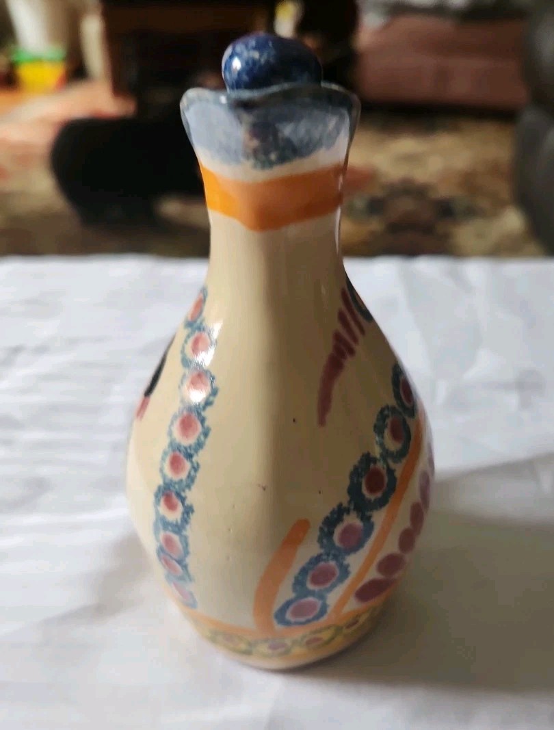 Vtg French “Henriot Quimper”Signed/Hand Painted “Faience” 5″ Tall Jug 1950/1960s