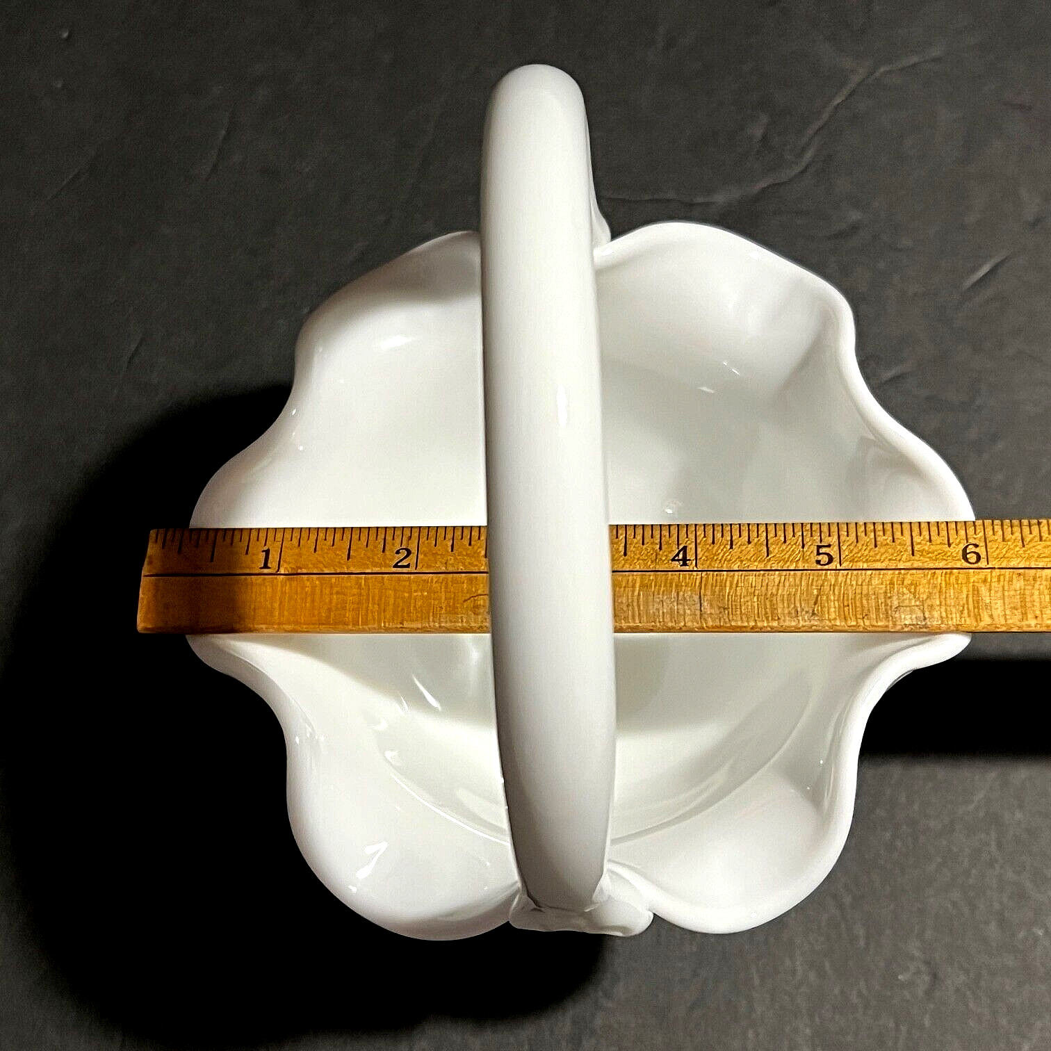 Vtg Fenton Milk Glass Basket Hand Painted Signed Weave Design Violets in Snow
