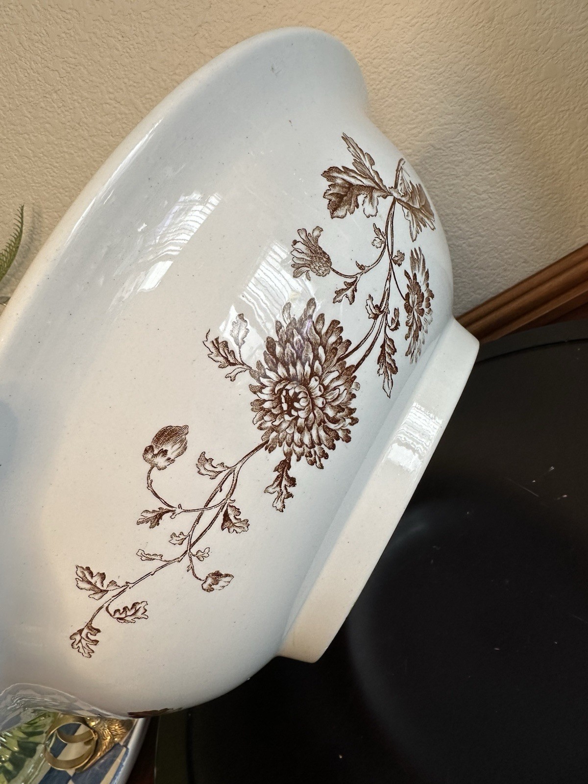 Antique Brown Transferware Wash Basin Bowl Only Emery Richmond Burslem England