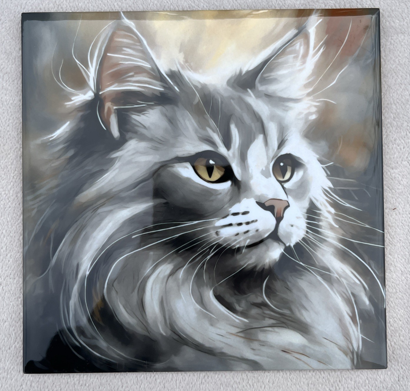 Katy Tiles Gray White Cat Texas 6” x 6” Ceramic Tile Trivet