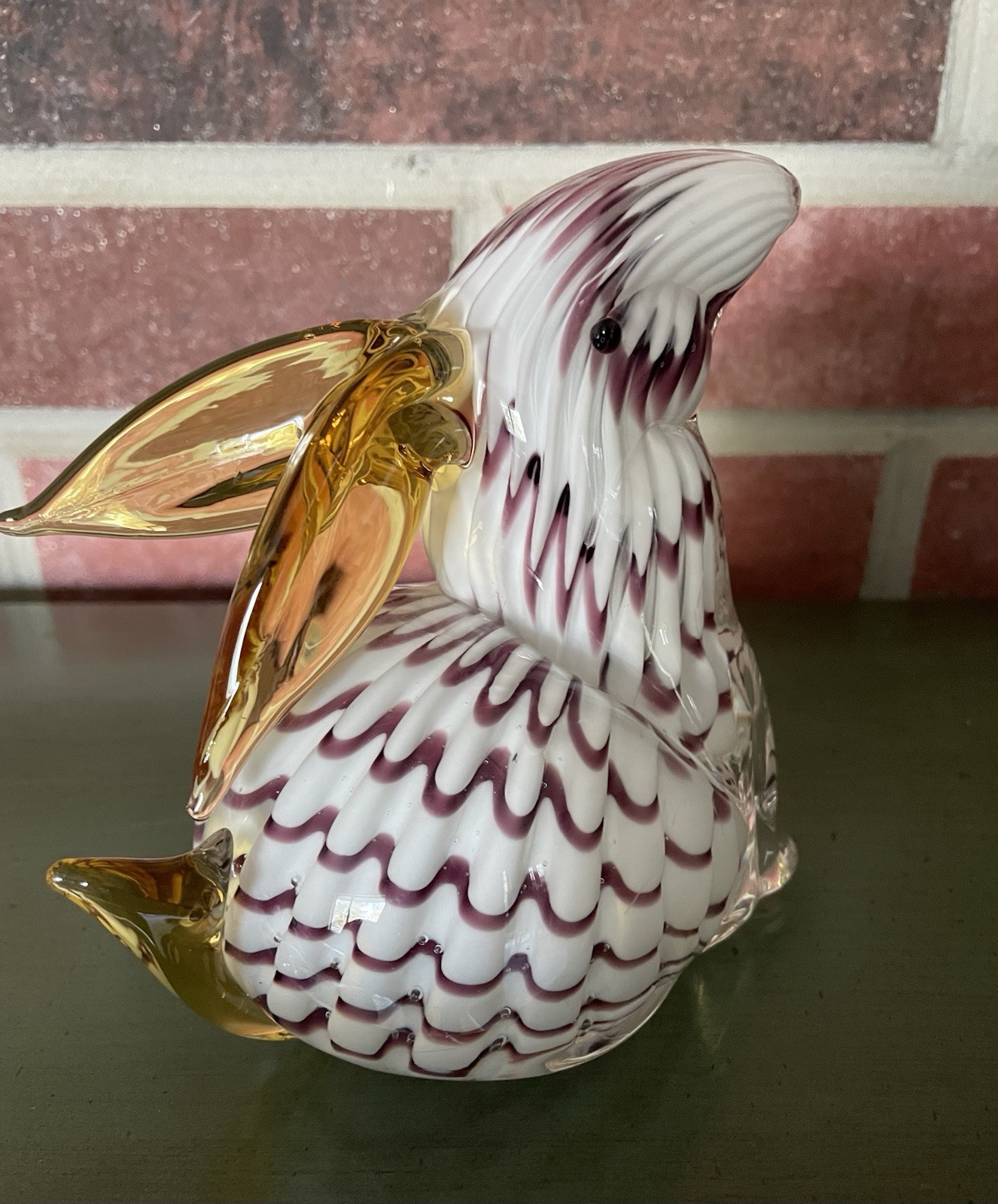 Vintage Italian Murano Venetian Red/White Rabbit Art Glass Paperweight 5” Tall
