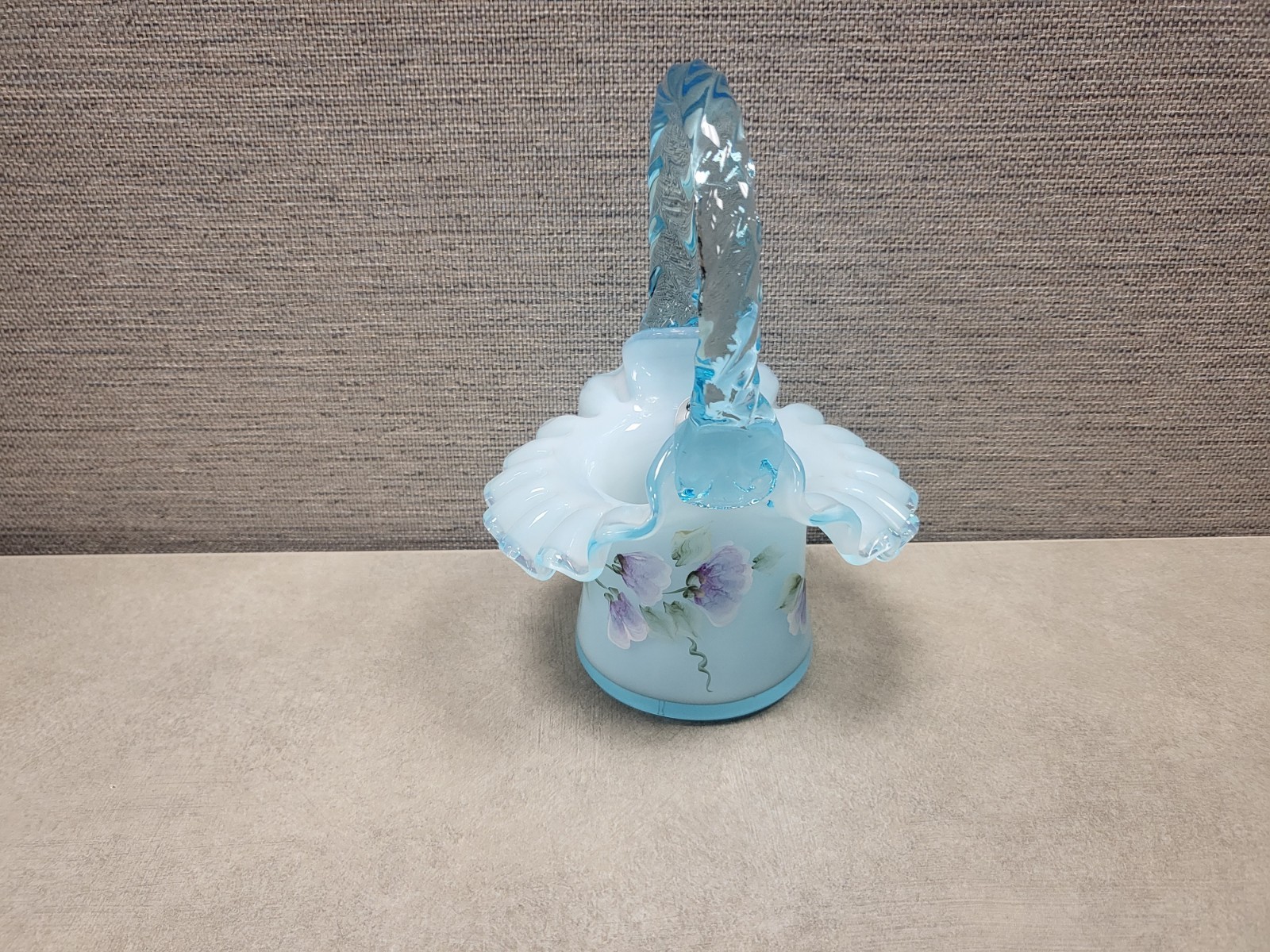 Fenton “Favorites” 2003 Light Blue Basket Hand-Painted Flowers Signed