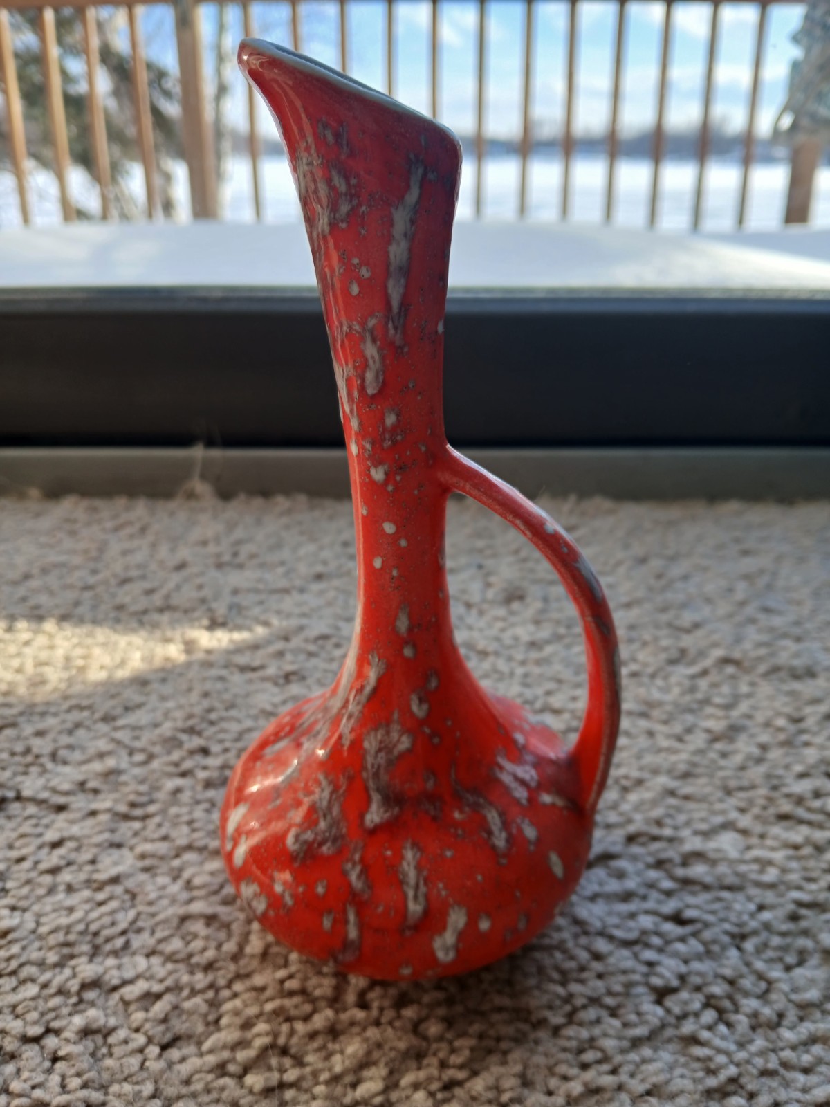 Mid-century Modern Orange Lava Drip Glaze Pottery Vase 7″ Tall Karyl Engraved