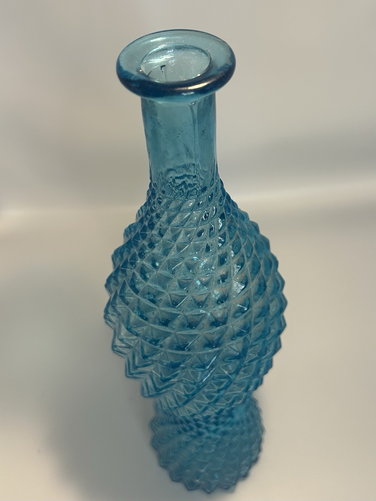 Vintage Empoli Ice Blue Diamond Point Genie Bottle/Decanter – No Stopper 15.75”