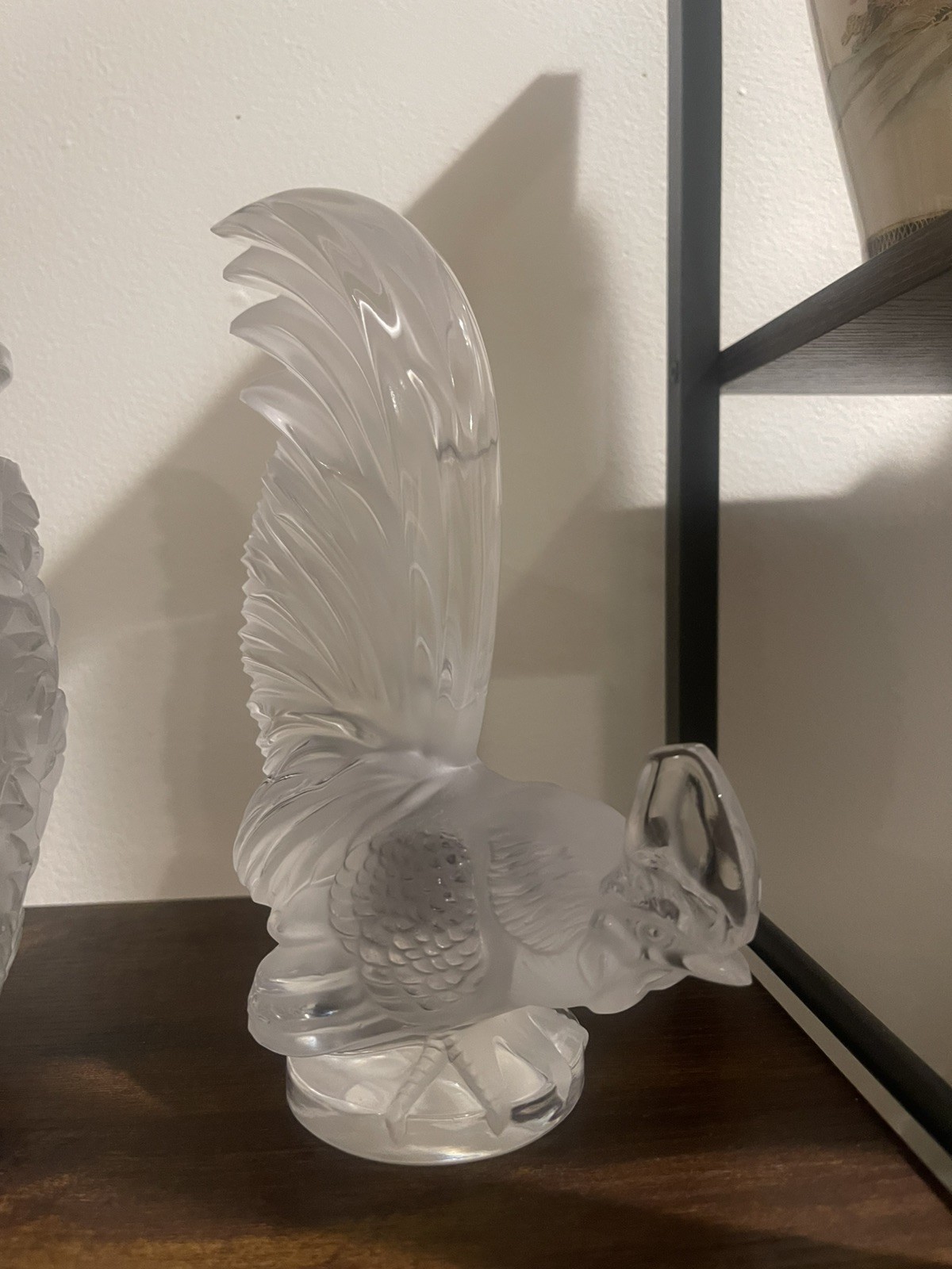 Lalique Coq Nain Rooster Frosted Crystal Bird 8″ Tall Figurine Paperweight