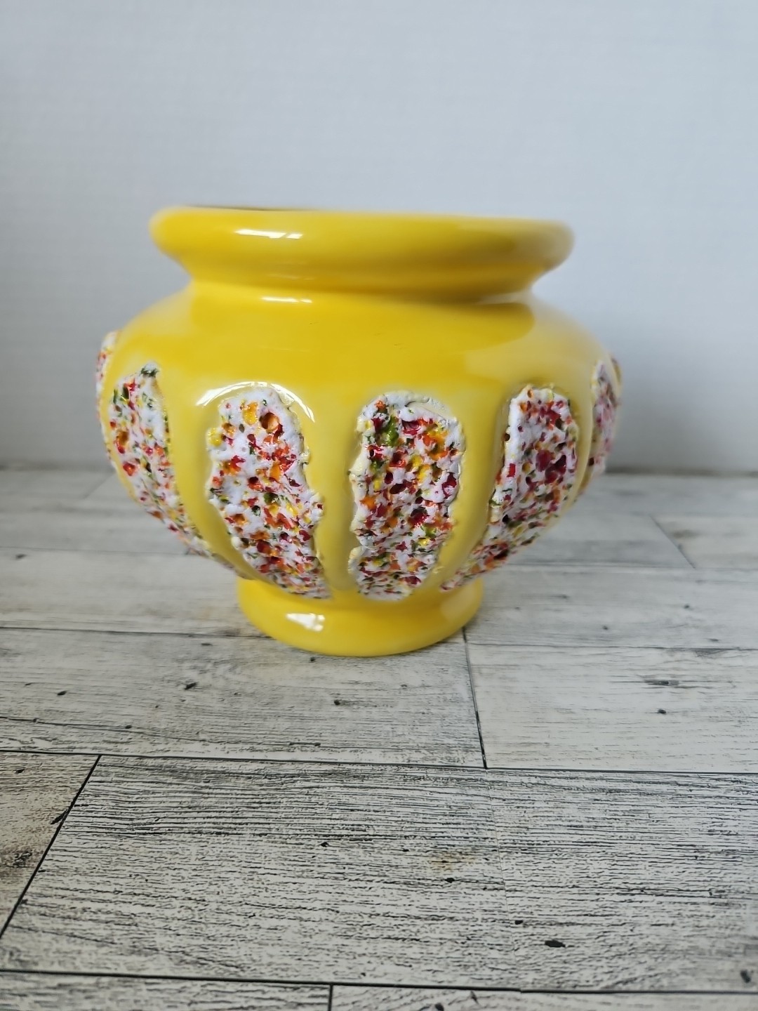 1960s 1970s Yellow Mold Bowl With Design Textured MCM Flower Pot
