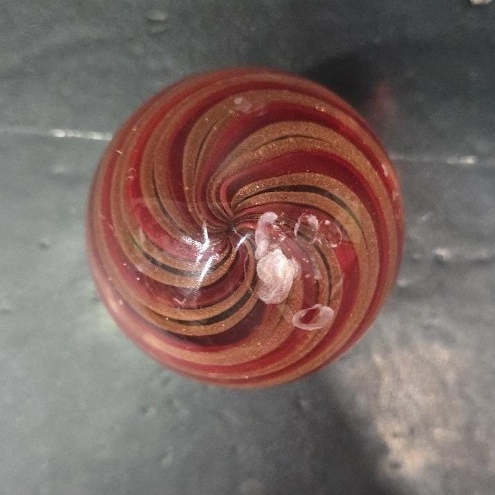 Red and Gold Aventurine Swirl Art Glass Paperweight Murano Ferro & Lazzarini? *