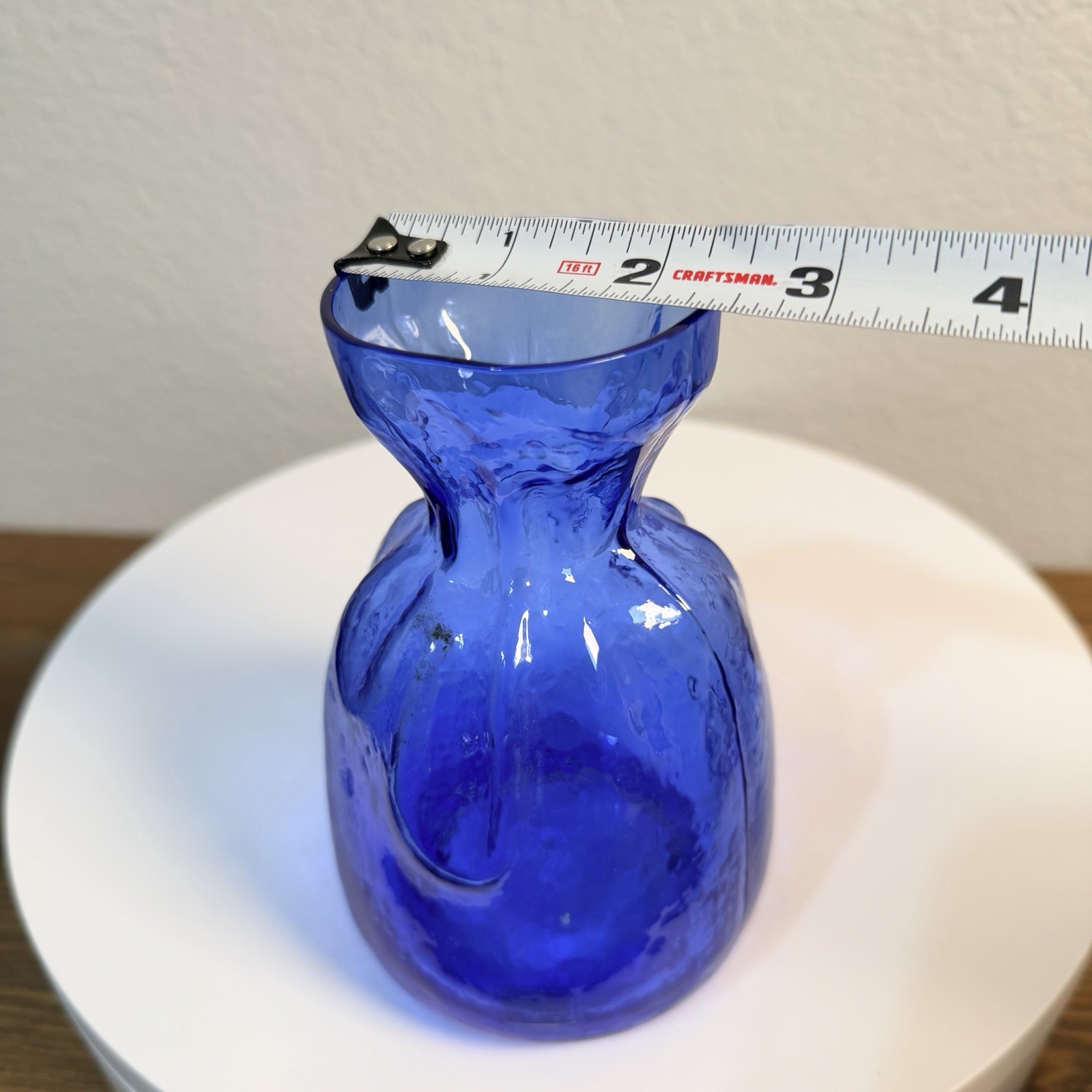 Sea of Sweden Handmade Crystal 5.5” Sack Flower Bud Vase Blue Glass Rune Strand