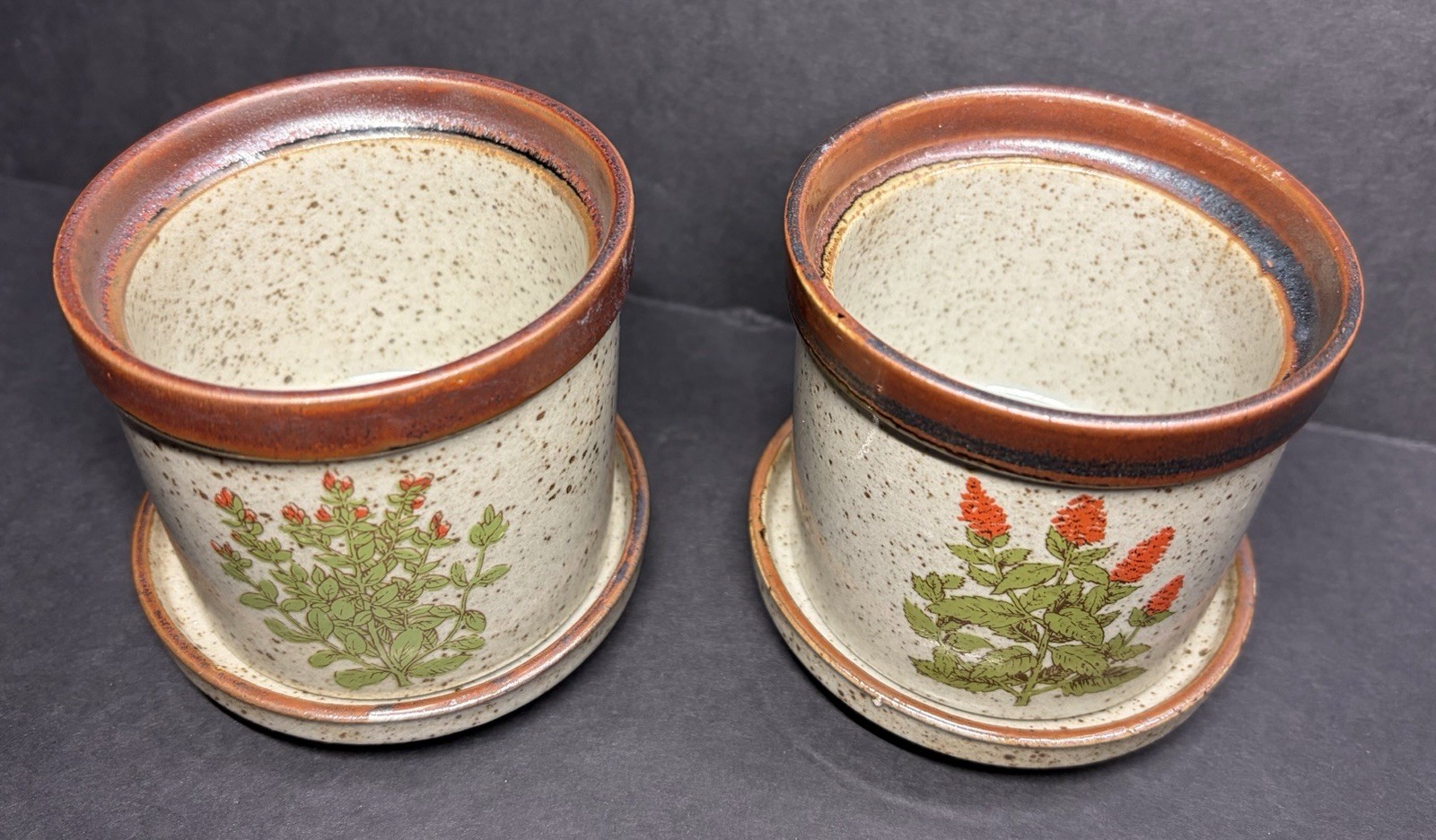 Vintage Takahashi Speckled Stoneware Flower Pot Planters Japan San Francisco